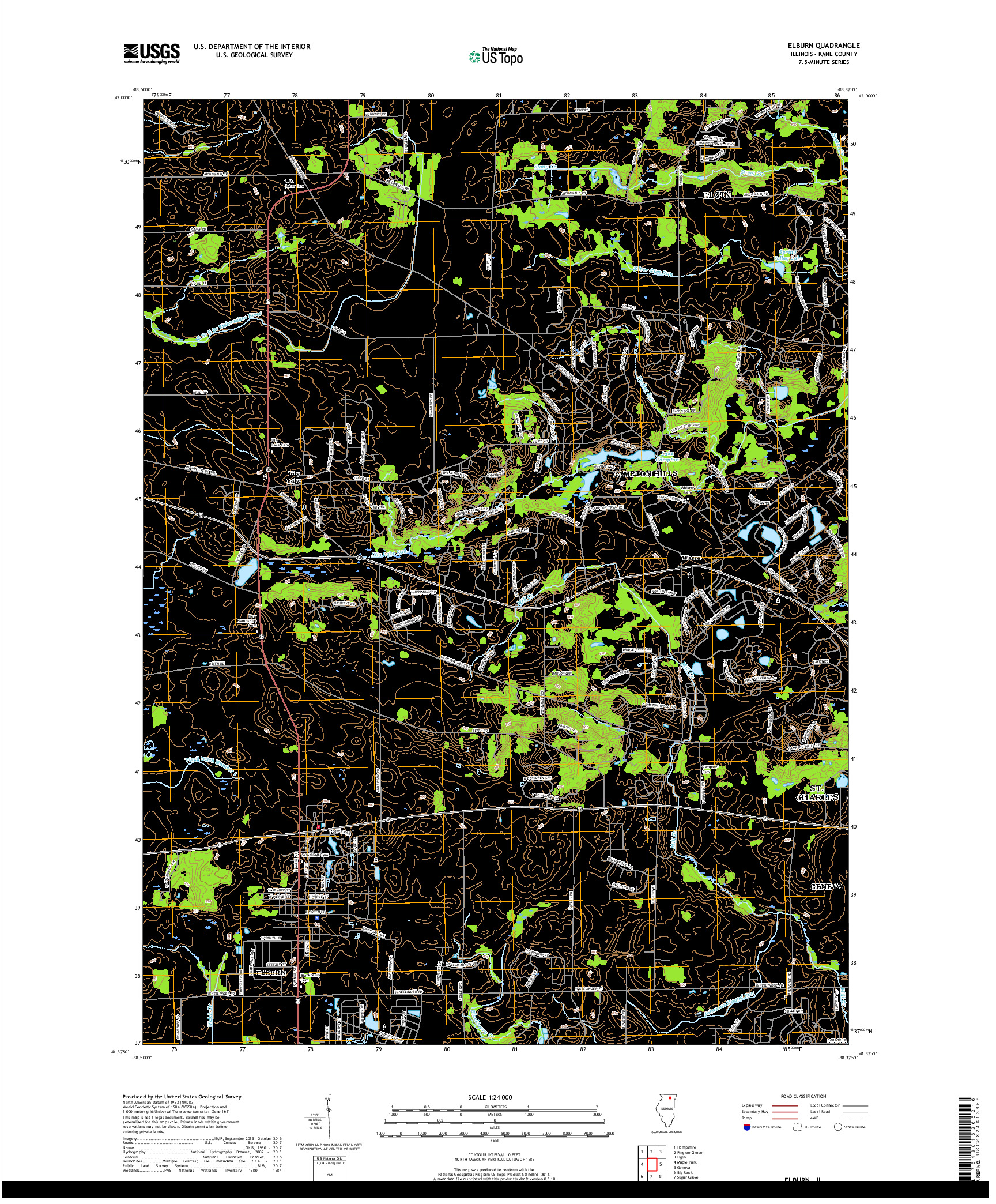 USGS US TOPO 7.5-MINUTE MAP FOR ELBURN, IL 2018