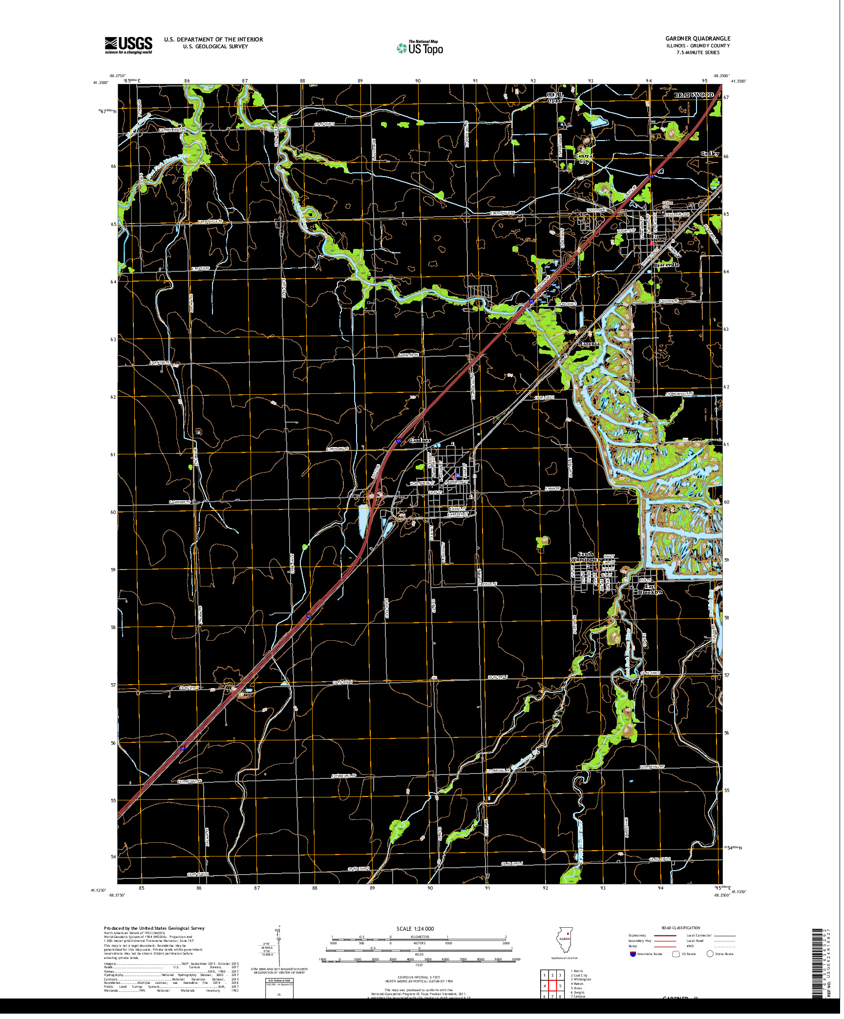 USGS US TOPO 7.5-MINUTE MAP FOR GARDNER, IL 2018