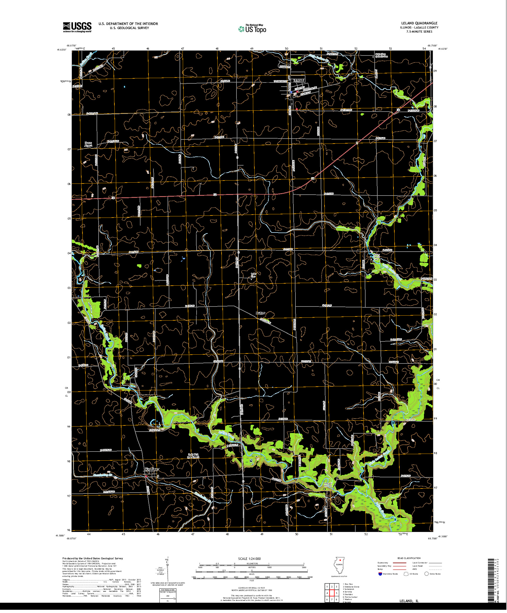 USGS US TOPO 7.5-MINUTE MAP FOR LELAND, IL 2018
