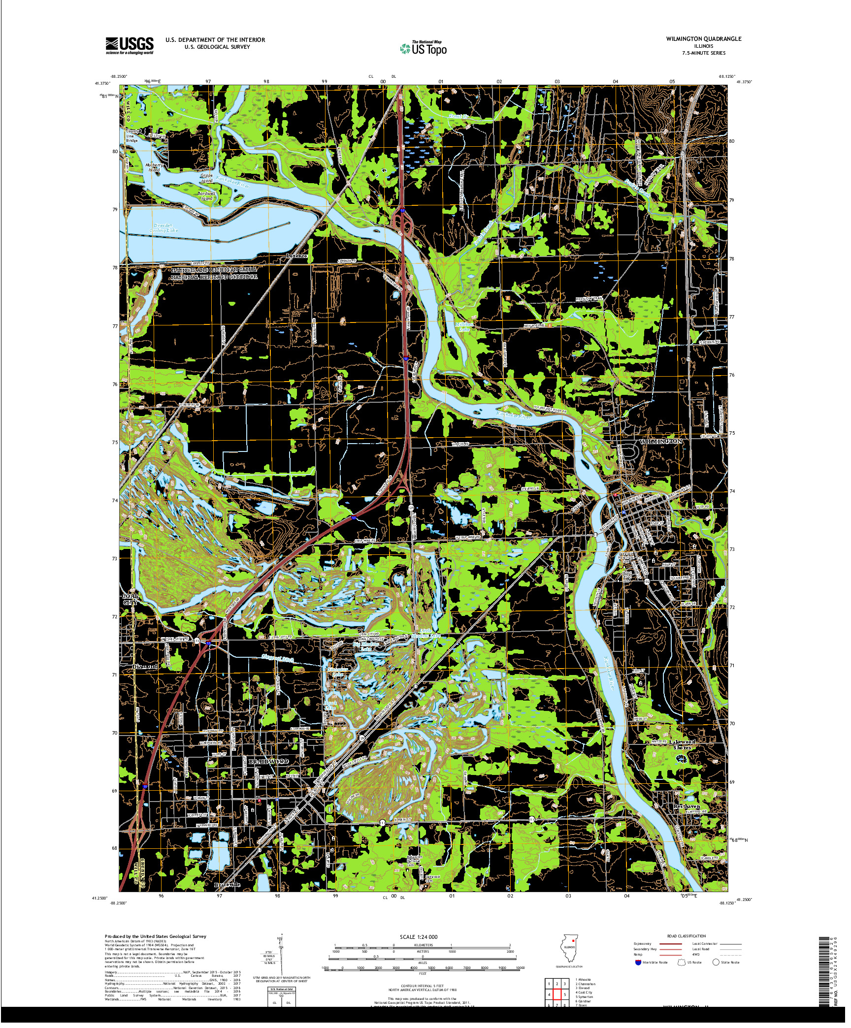 USGS US TOPO 7.5-MINUTE MAP FOR WILMINGTON, IL 2018