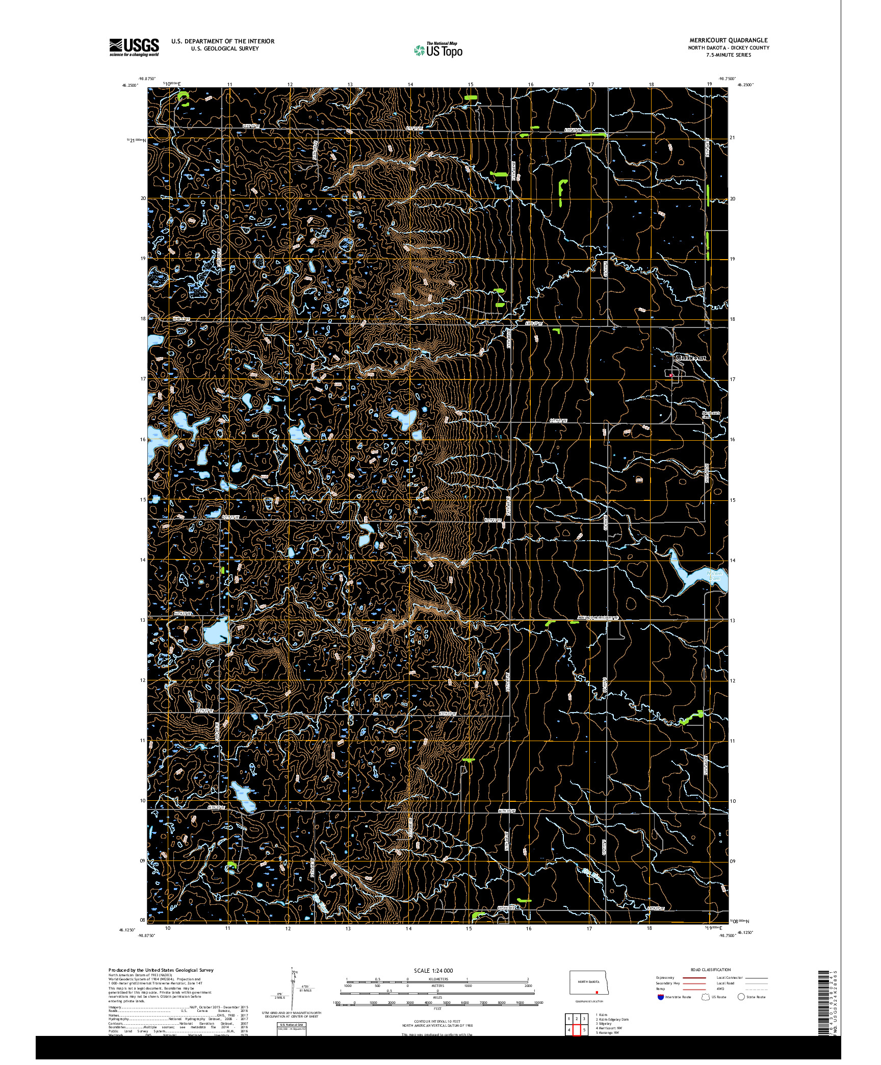 USGS US TOPO 7.5-MINUTE MAP FOR MERRICOURT, ND 2018