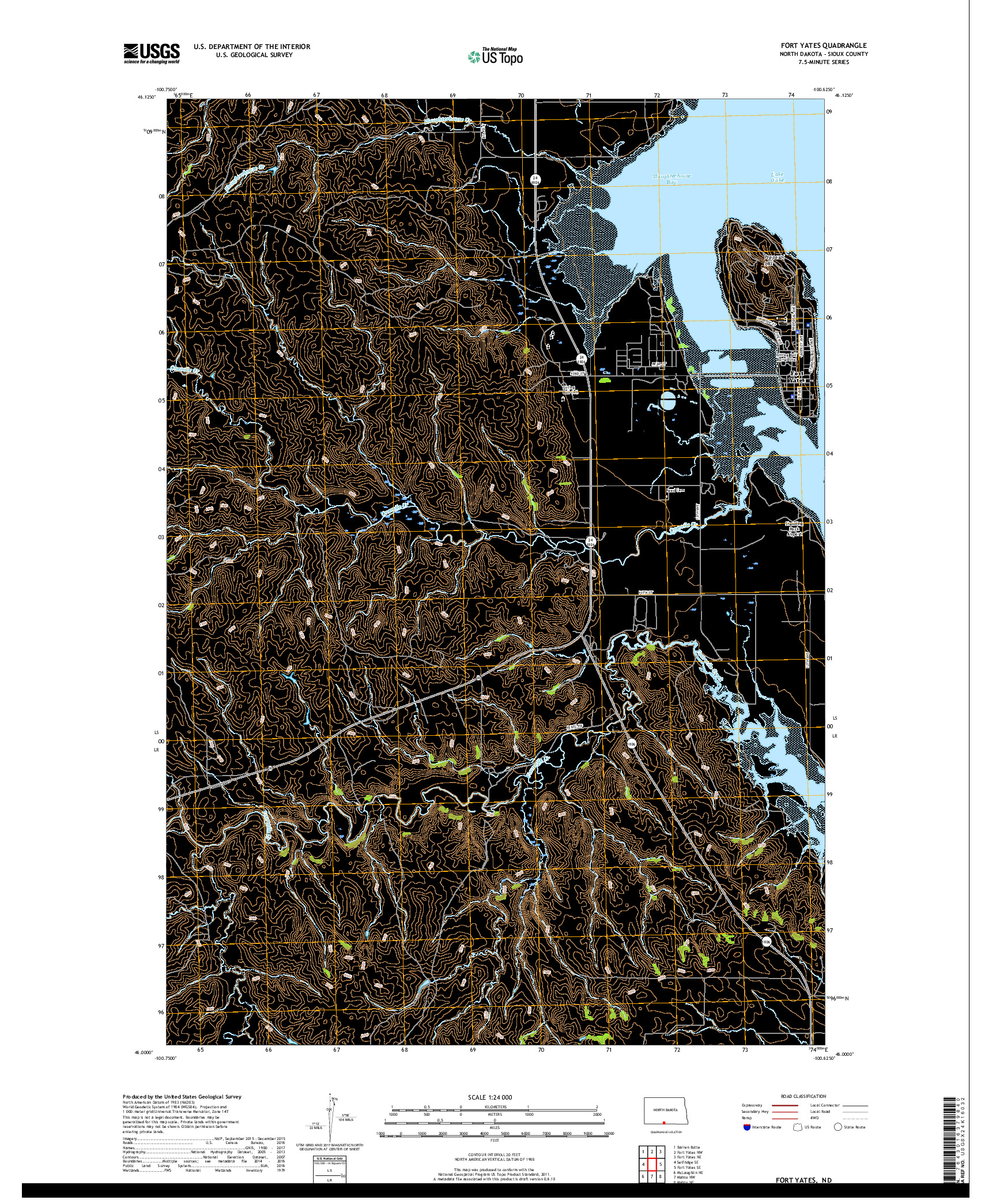 USGS US TOPO 7.5-MINUTE MAP FOR FORT YATES, ND 2018