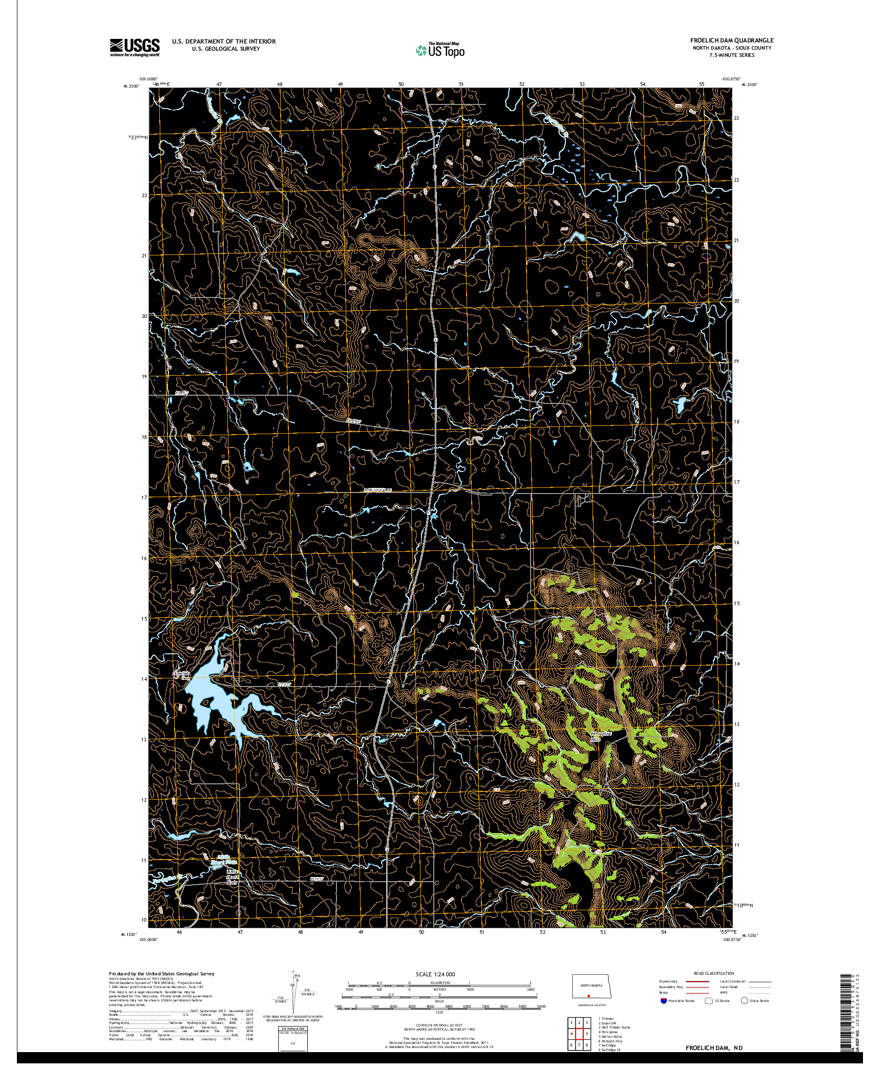 USGS US TOPO 7.5-MINUTE MAP FOR FROELICH DAM, ND 2018