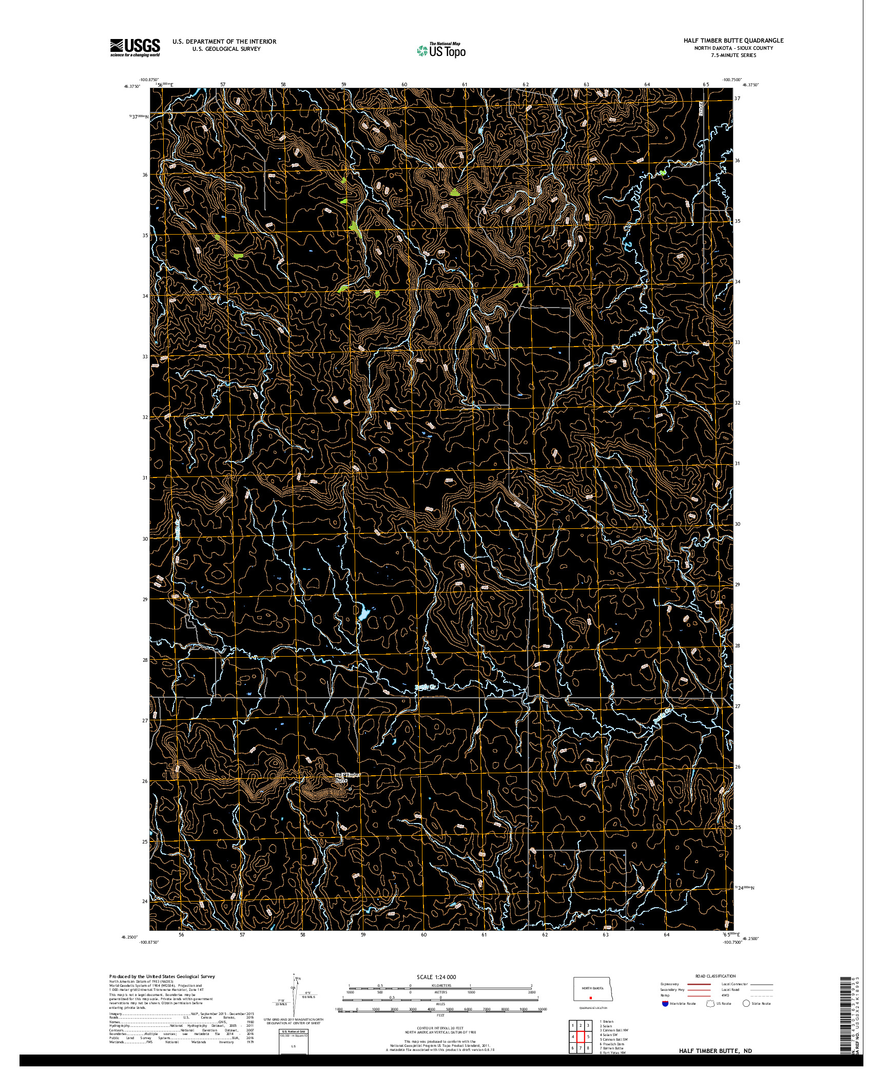 USGS US TOPO 7.5-MINUTE MAP FOR HALF TIMBER BUTTE, ND 2018