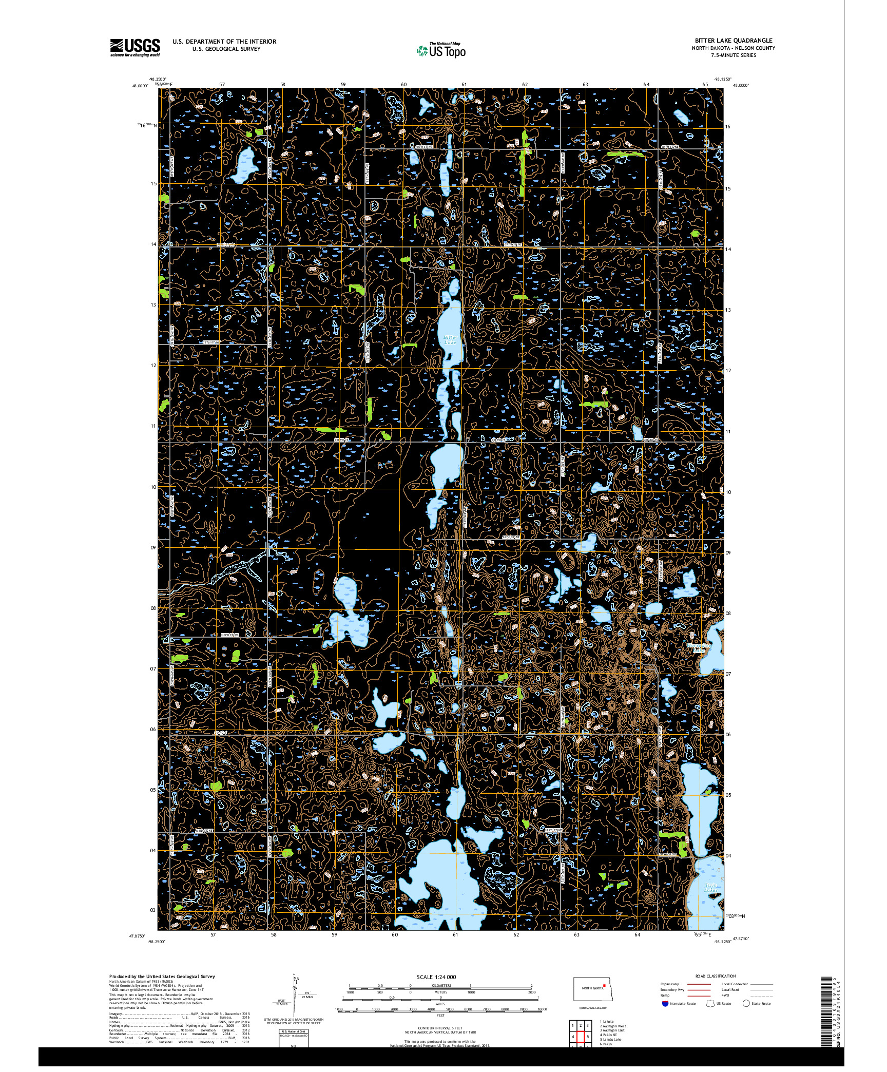 USGS US TOPO 7.5-MINUTE MAP FOR BITTER LAKE, ND 2018