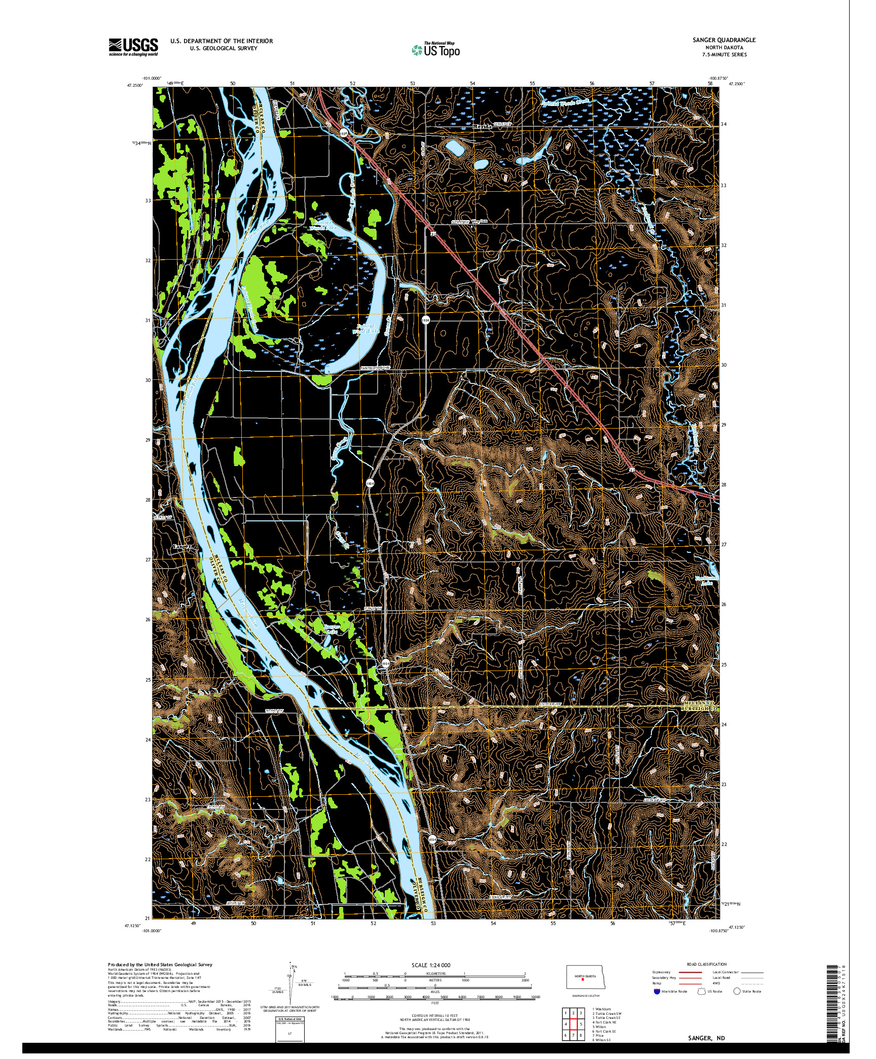 USGS US TOPO 7.5-MINUTE MAP FOR SANGER, ND 2018
