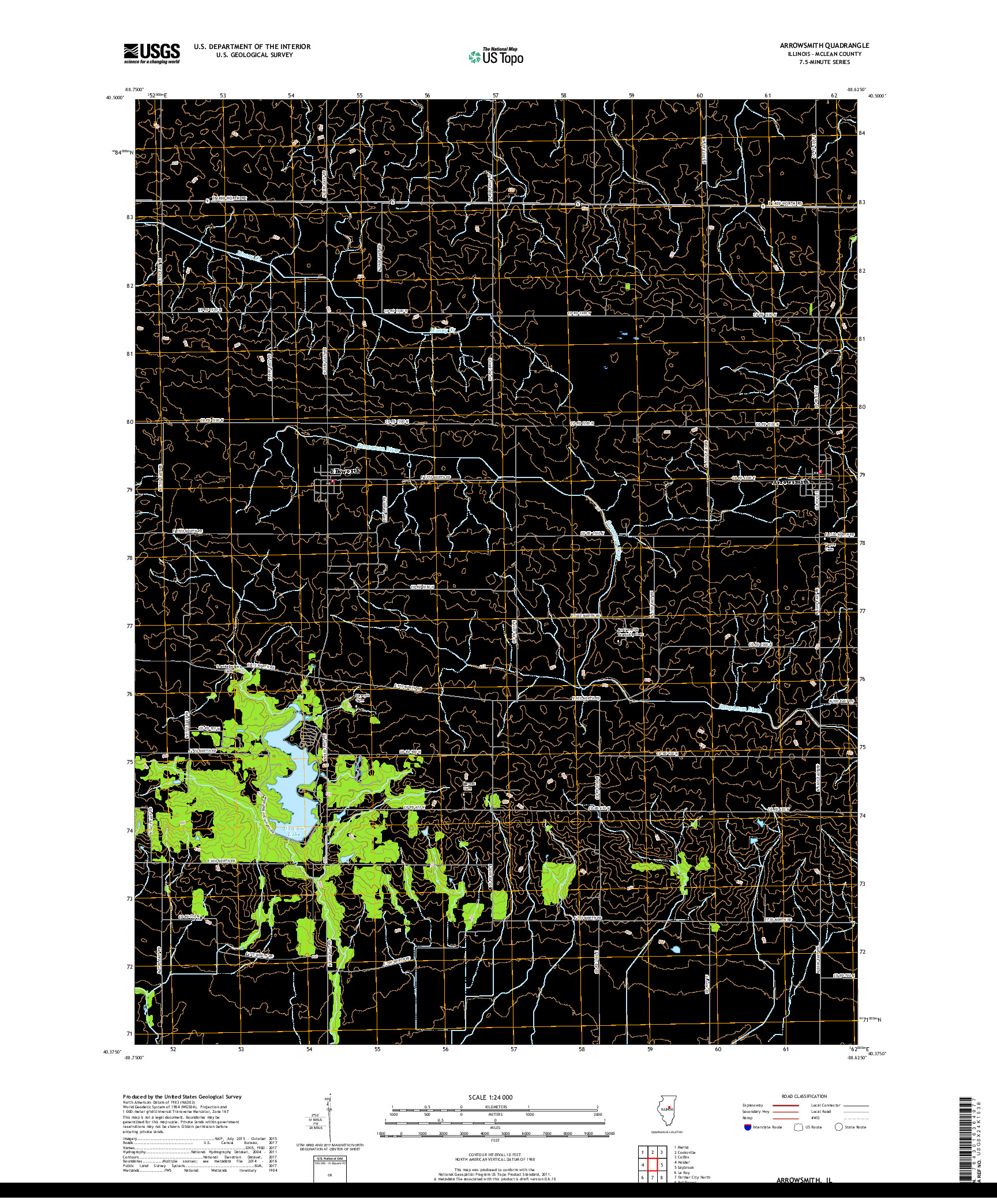 USGS US TOPO 7.5-MINUTE MAP FOR ARROWSMITH, IL 2018