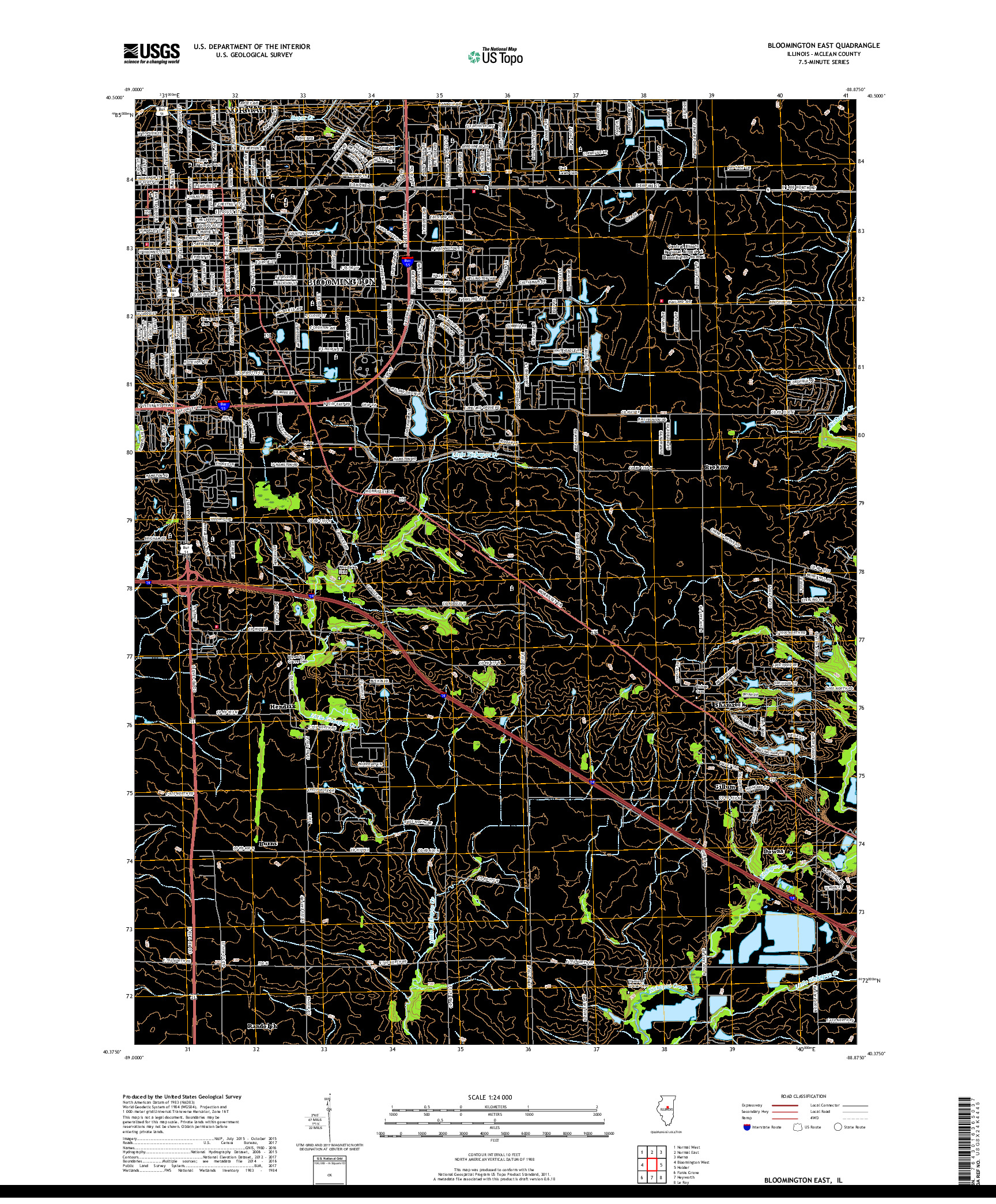 USGS US TOPO 7.5-MINUTE MAP FOR BLOOMINGTON EAST, IL 2018