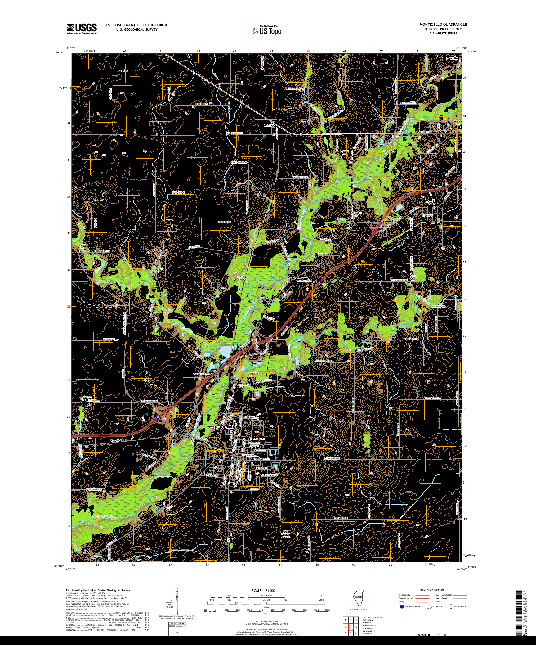 USGS US TOPO 7.5-MINUTE MAP FOR MONTICELLO, IL 2018