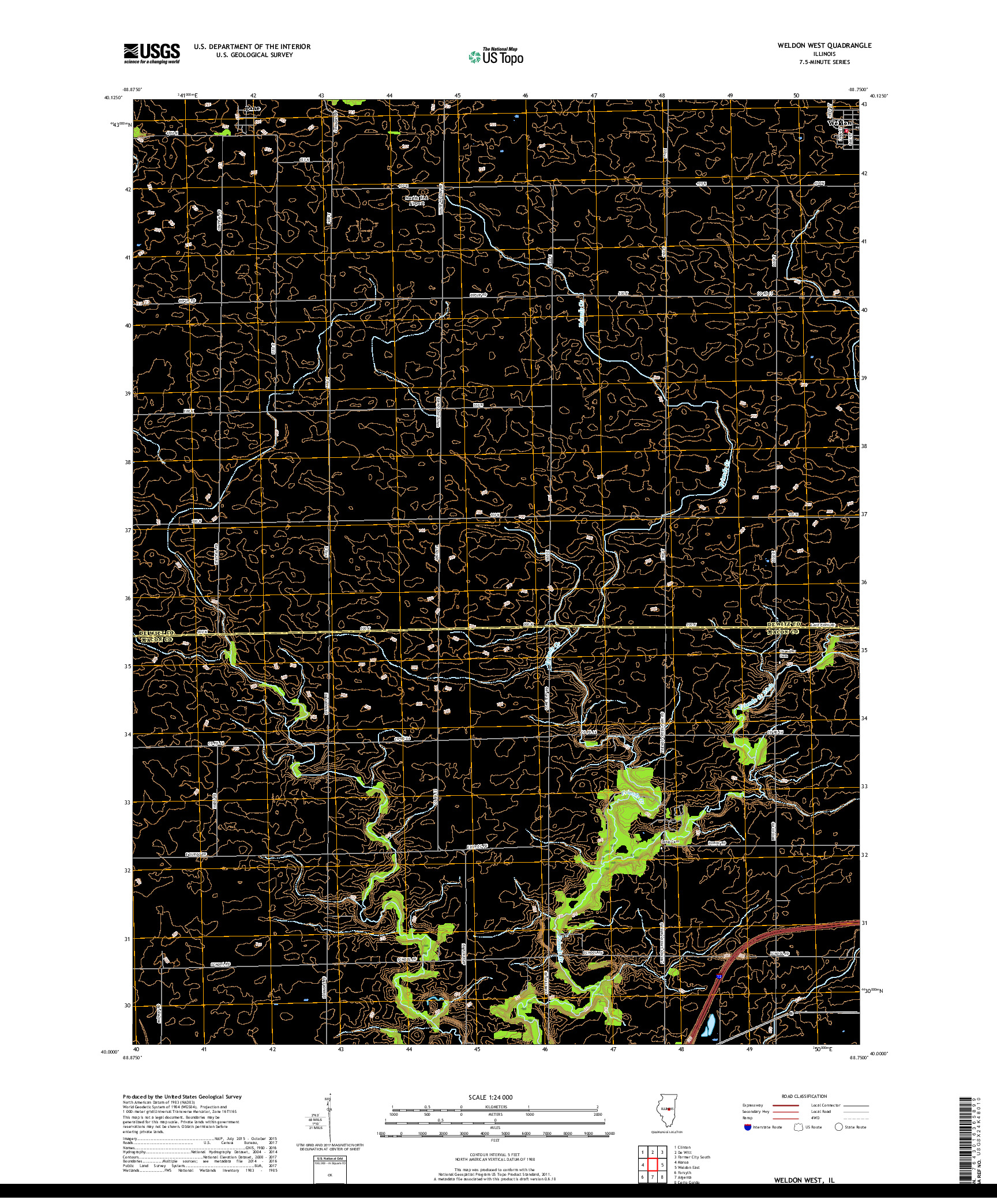 USGS US TOPO 7.5-MINUTE MAP FOR WELDON WEST, IL 2018