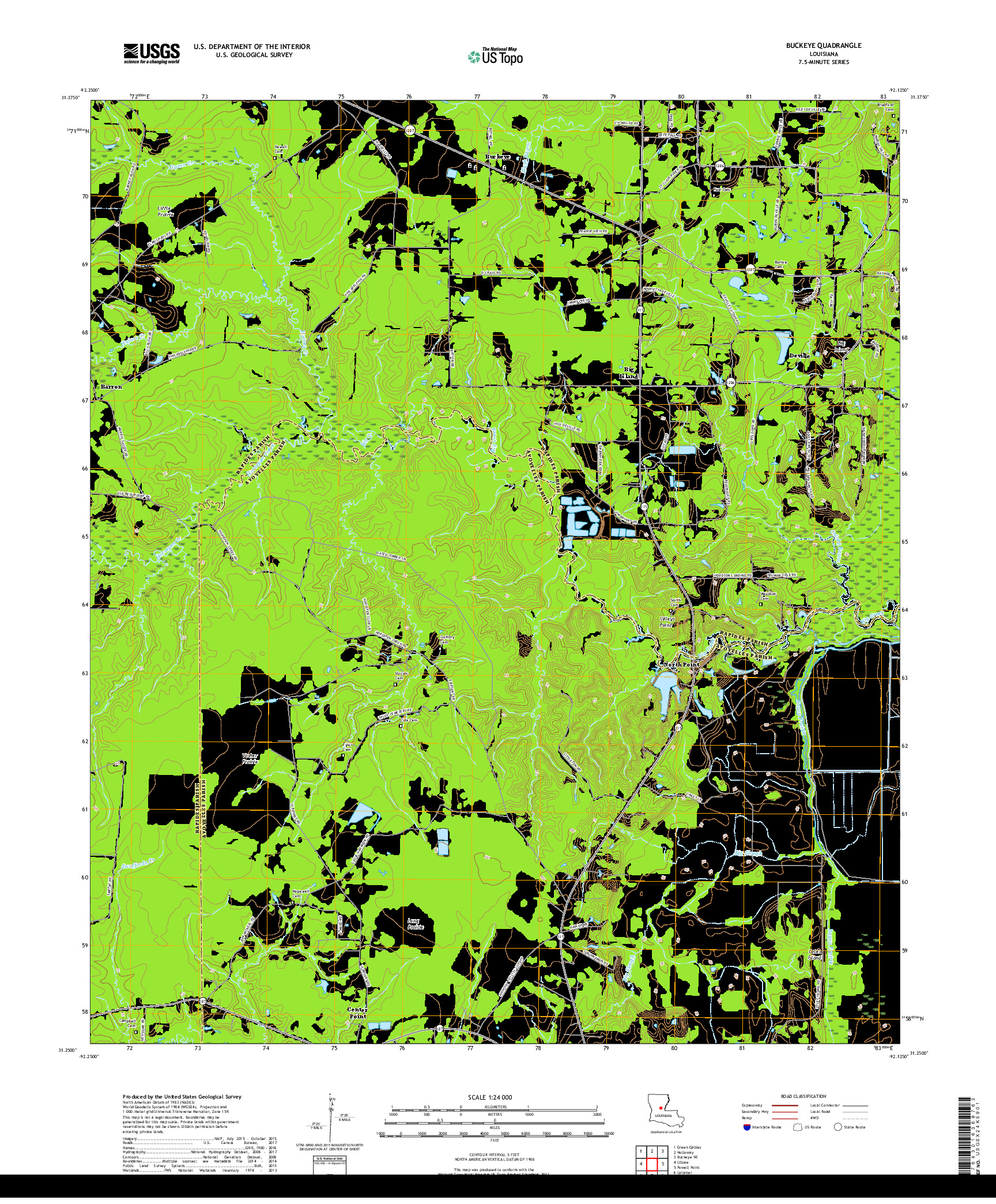 USGS US TOPO 7.5-MINUTE MAP FOR BUCKEYE, LA 2018