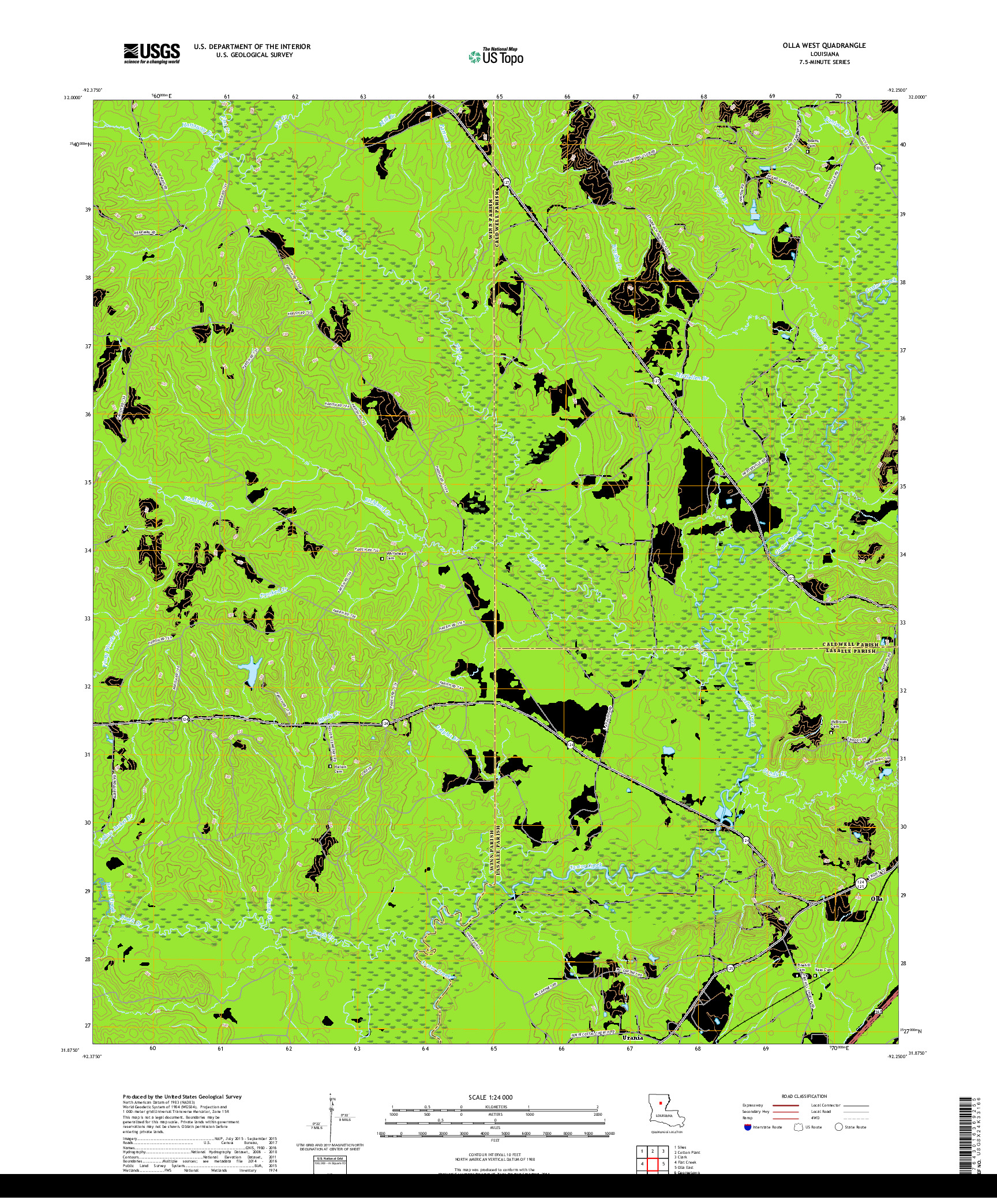 USGS US TOPO 7.5-MINUTE MAP FOR OLLA WEST, LA 2018