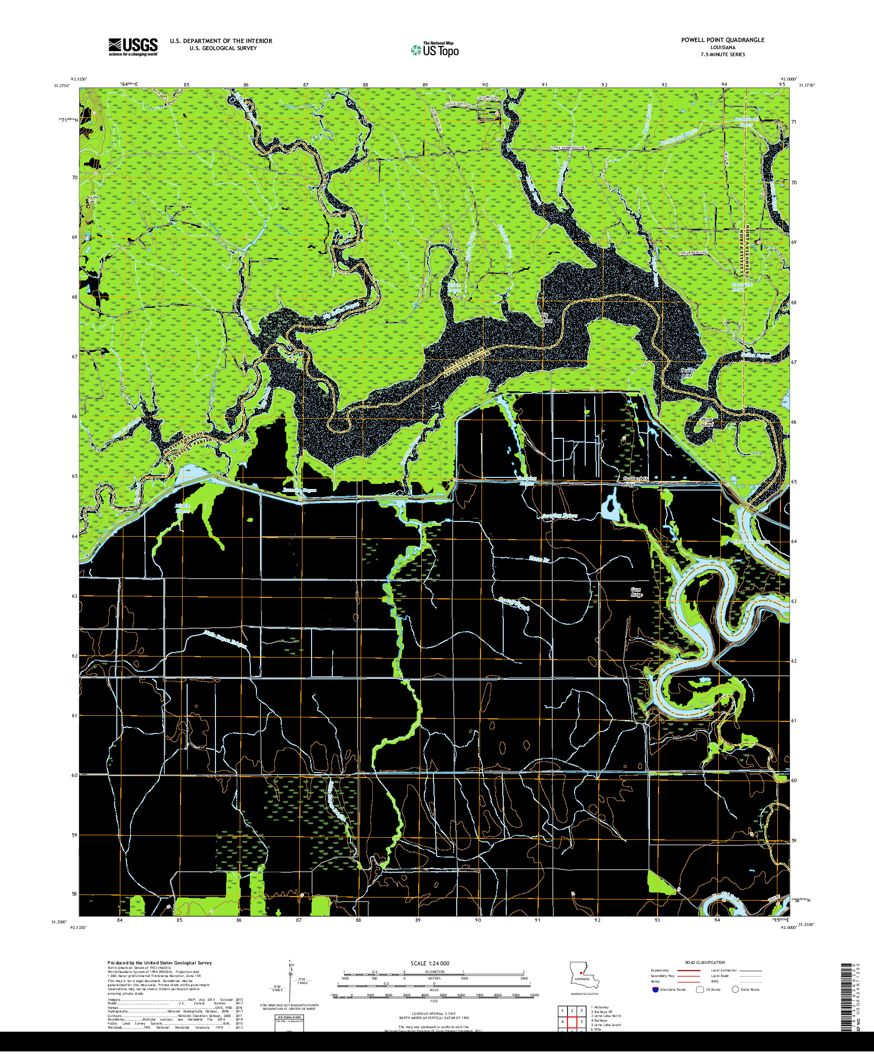 USGS US TOPO 7.5-MINUTE MAP FOR POWELL POINT, LA 2018