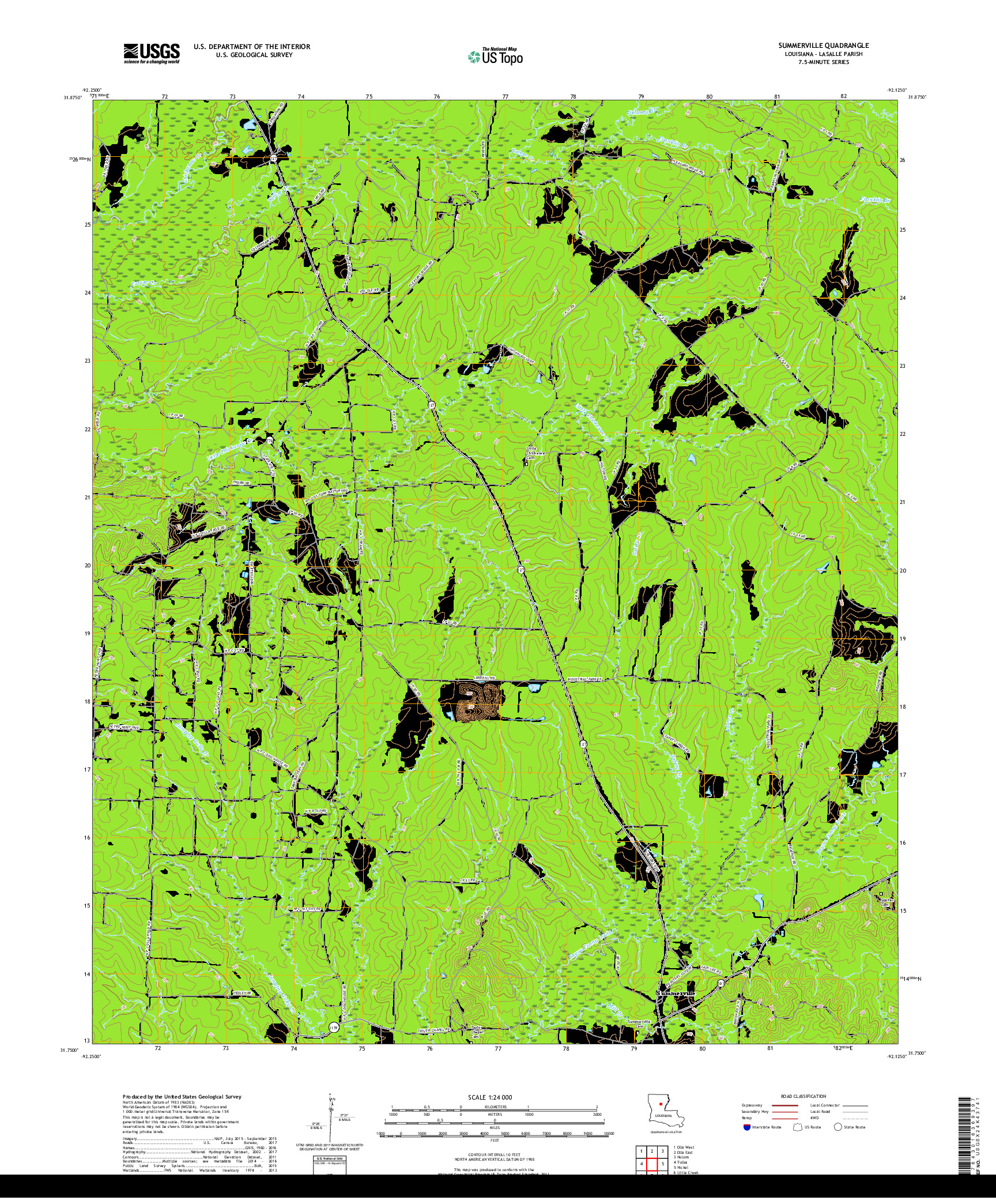 USGS US TOPO 7.5-MINUTE MAP FOR SUMMERVILLE, LA 2018