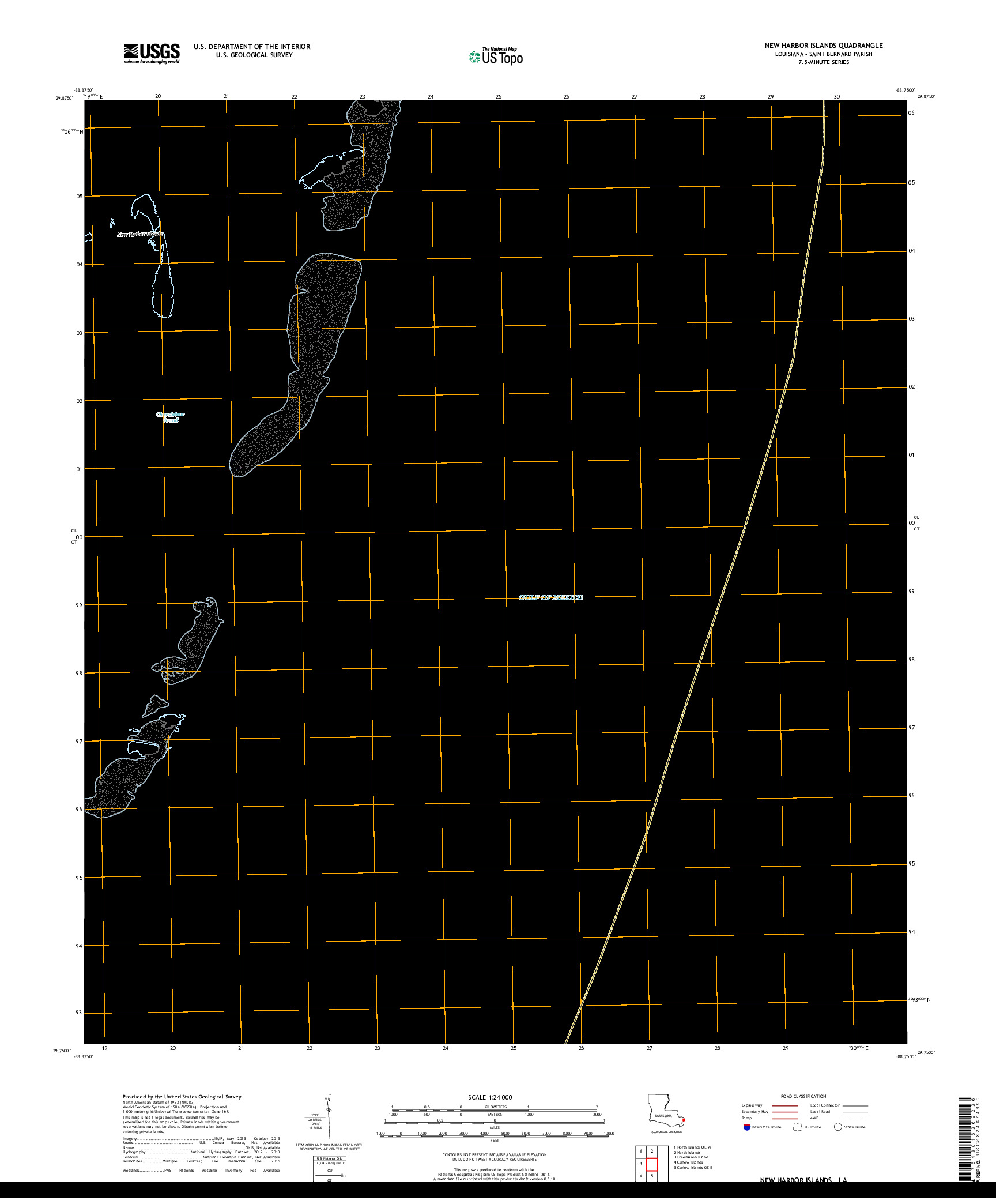 USGS US TOPO 7.5-MINUTE MAP FOR NEW HARBOR ISLANDS, LA 2018