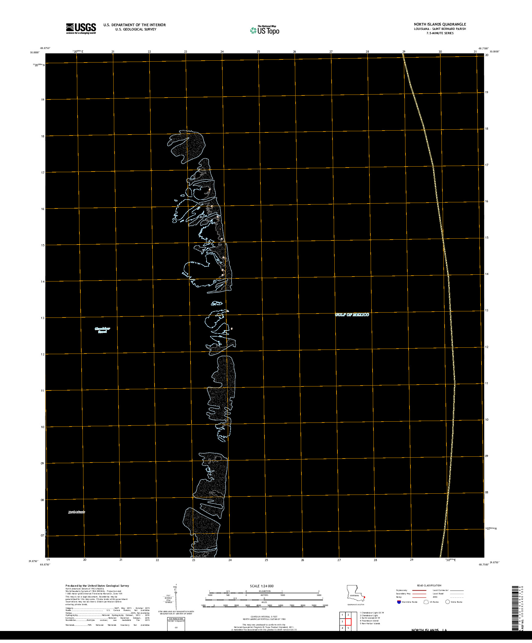 USGS US TOPO 7.5-MINUTE MAP FOR NORTH ISLANDS, LA 2018