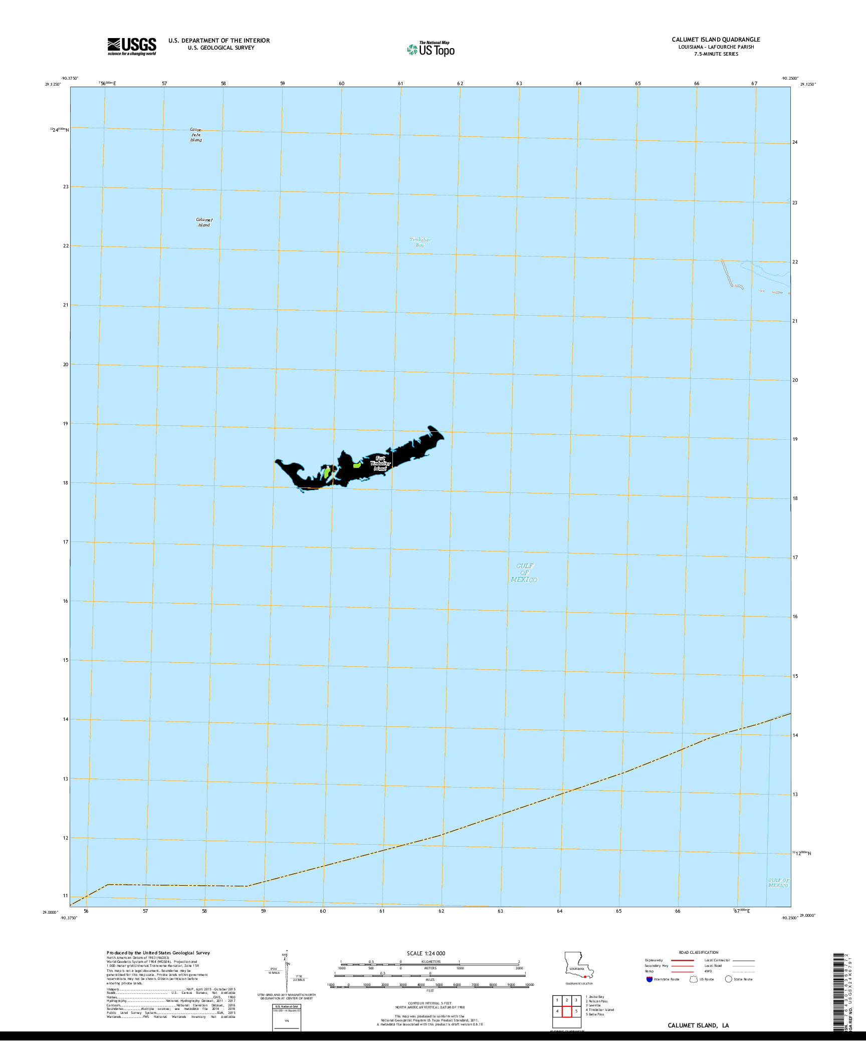 USGS US TOPO 7.5-MINUTE MAP FOR CALUMET ISLAND, LA 2018