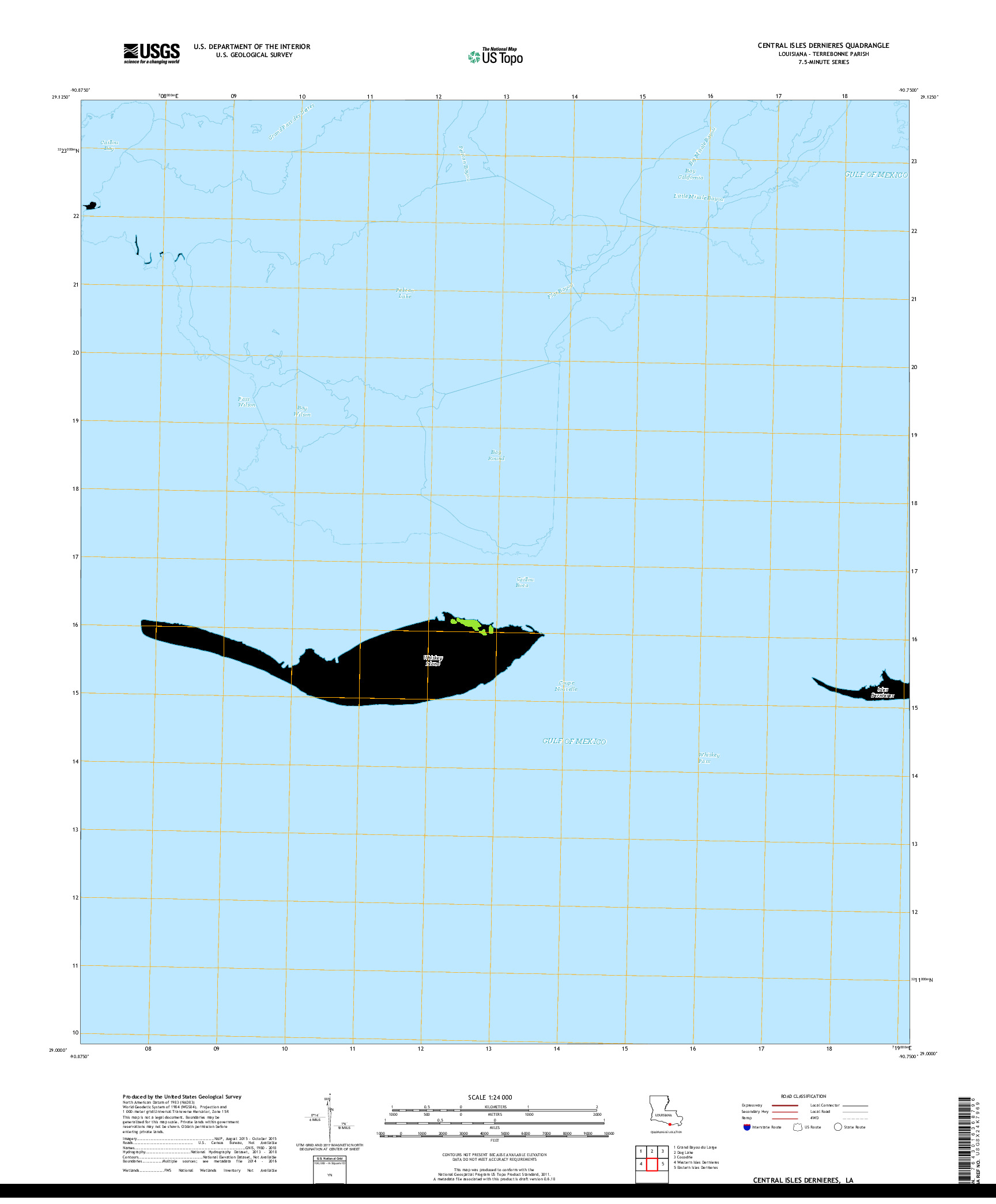 USGS US TOPO 7.5-MINUTE MAP FOR CENTRAL ISLES DERNIERES, LA 2018