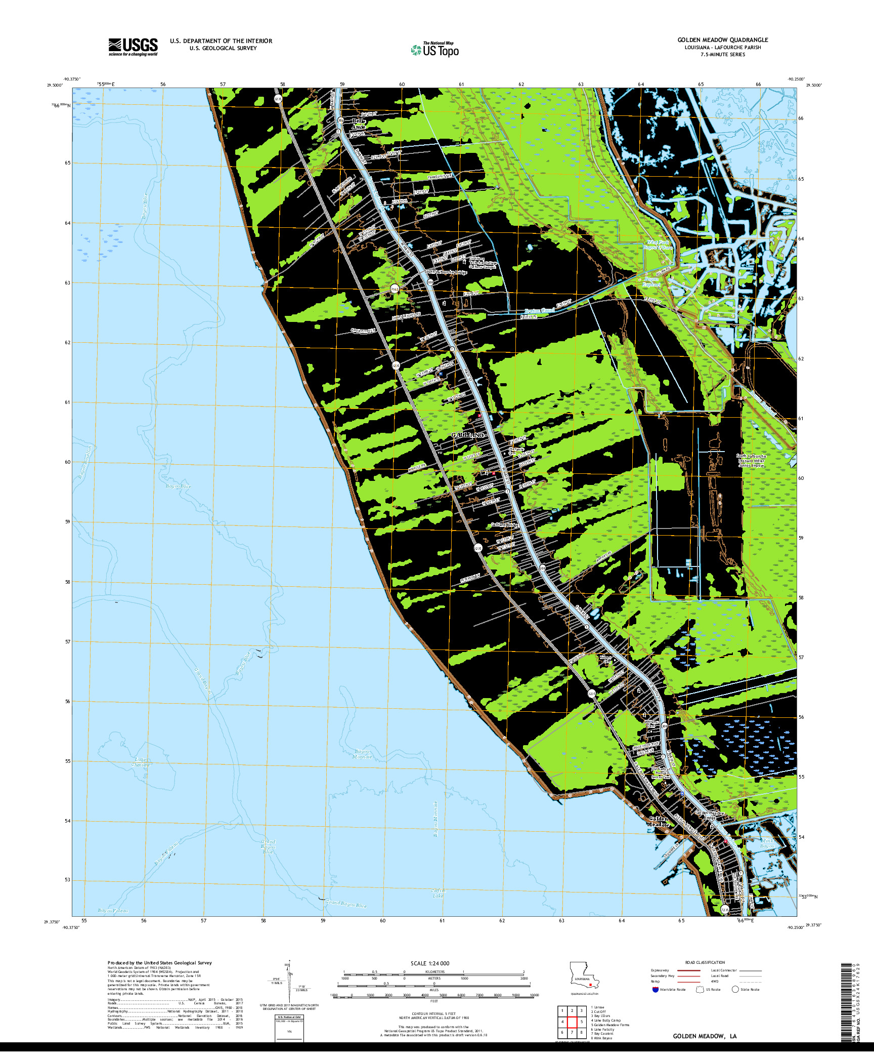 USGS US TOPO 7.5-MINUTE MAP FOR GOLDEN MEADOW, LA 2018