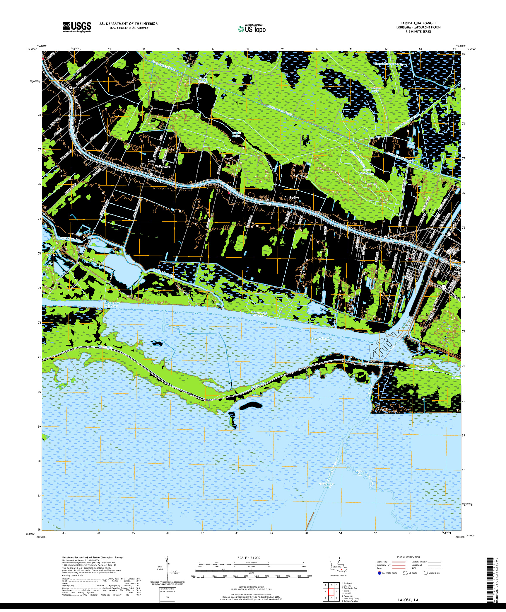 USGS US TOPO 7.5-MINUTE MAP FOR LAROSE, LA 2018