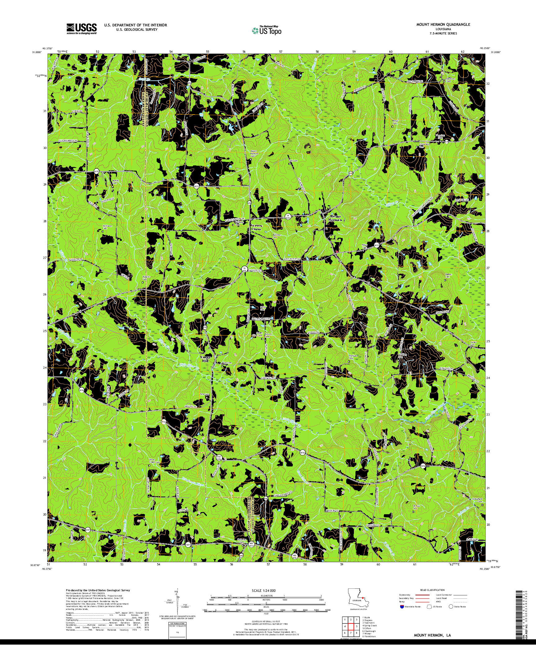 USGS US TOPO 7.5-MINUTE MAP FOR MOUNT HERMON, LA 2018