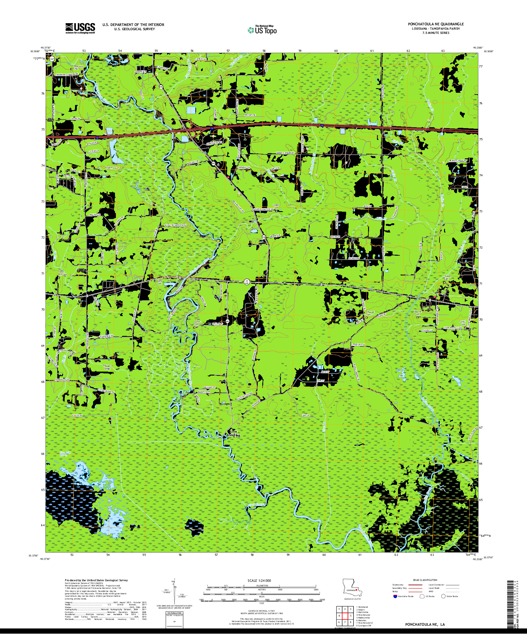 USGS US TOPO 7.5-MINUTE MAP FOR PONCHATOULA NE, LA 2018