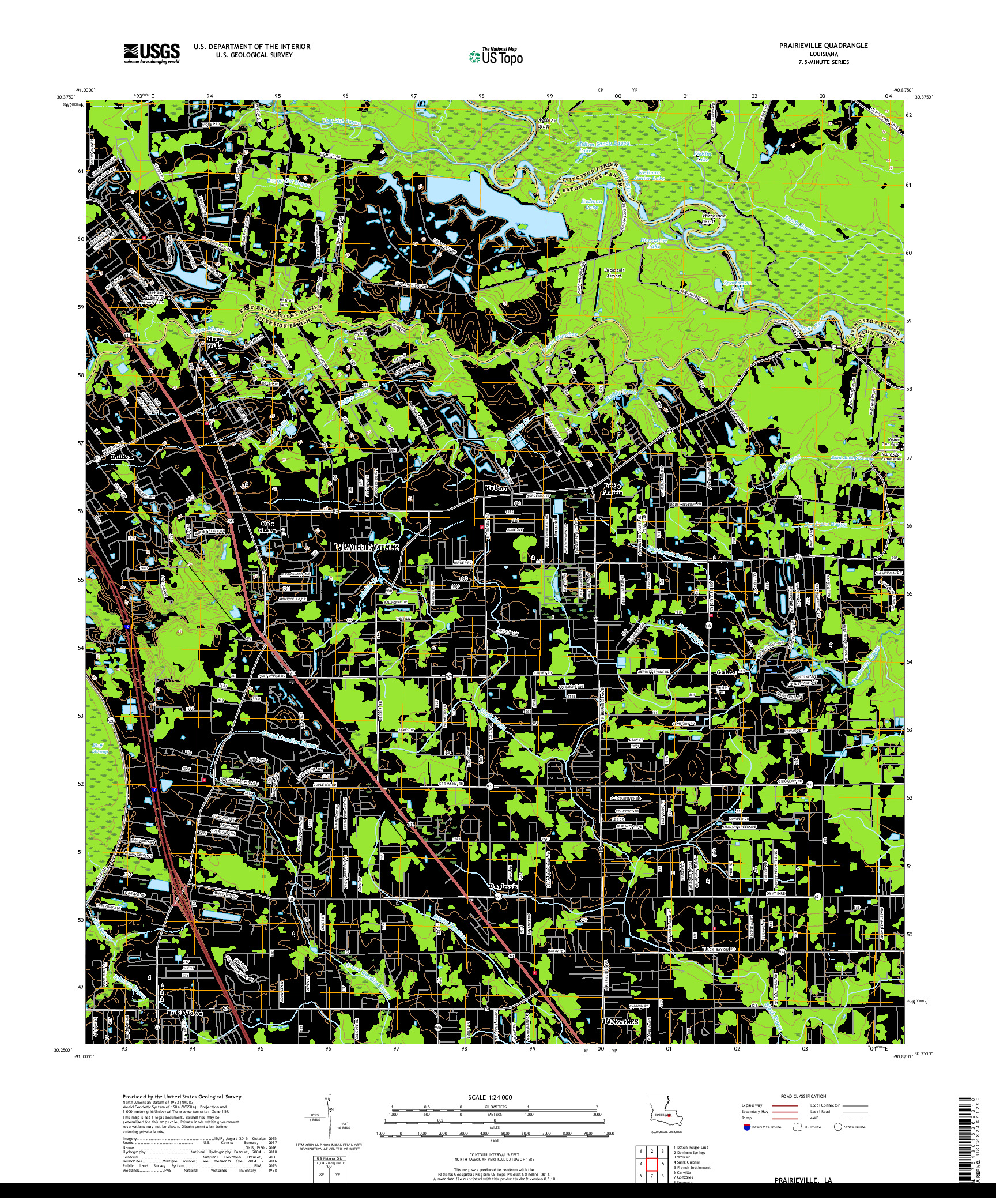 USGS US TOPO 7.5-MINUTE MAP FOR PRAIRIEVILLE, LA 2018