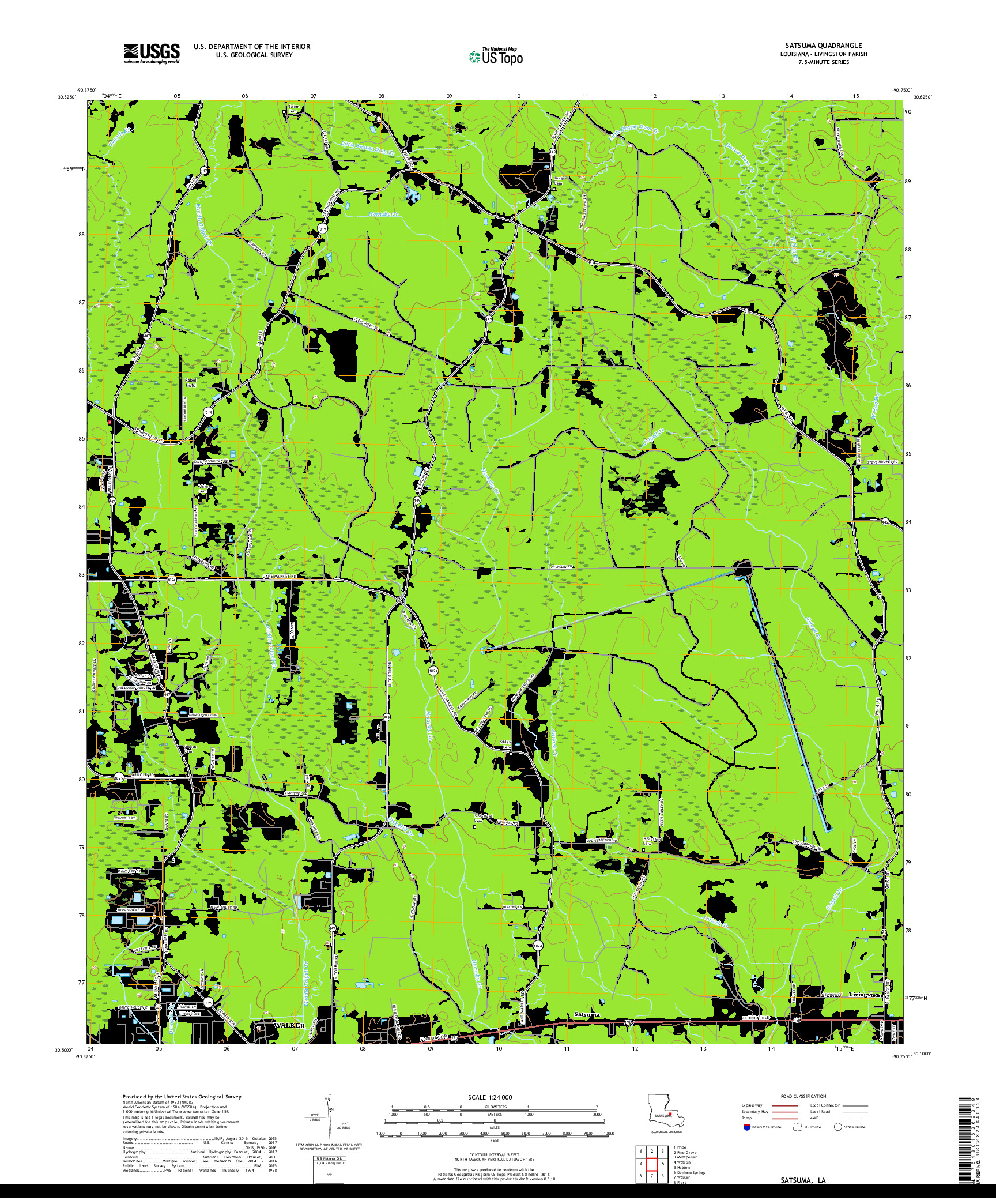 USGS US TOPO 7.5-MINUTE MAP FOR SATSUMA, LA 2018