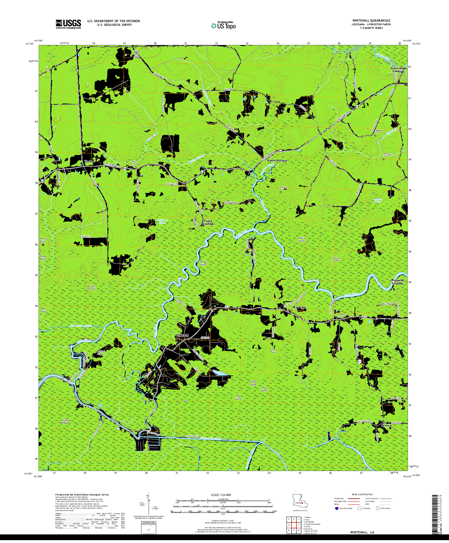 USGS US TOPO 7.5-MINUTE MAP FOR WHITEHALL, LA 2018