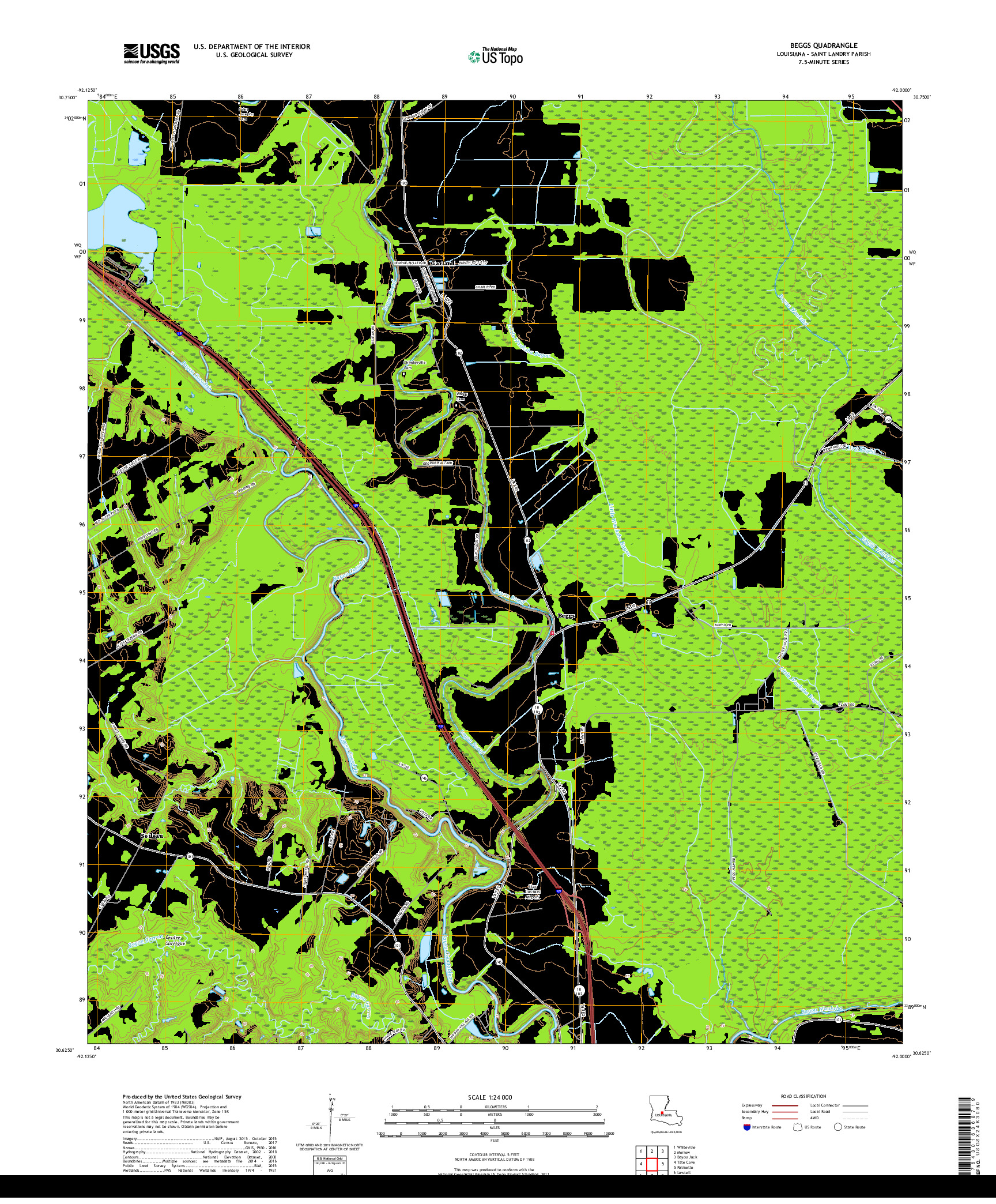 USGS US TOPO 7.5-MINUTE MAP FOR BEGGS, LA 2018