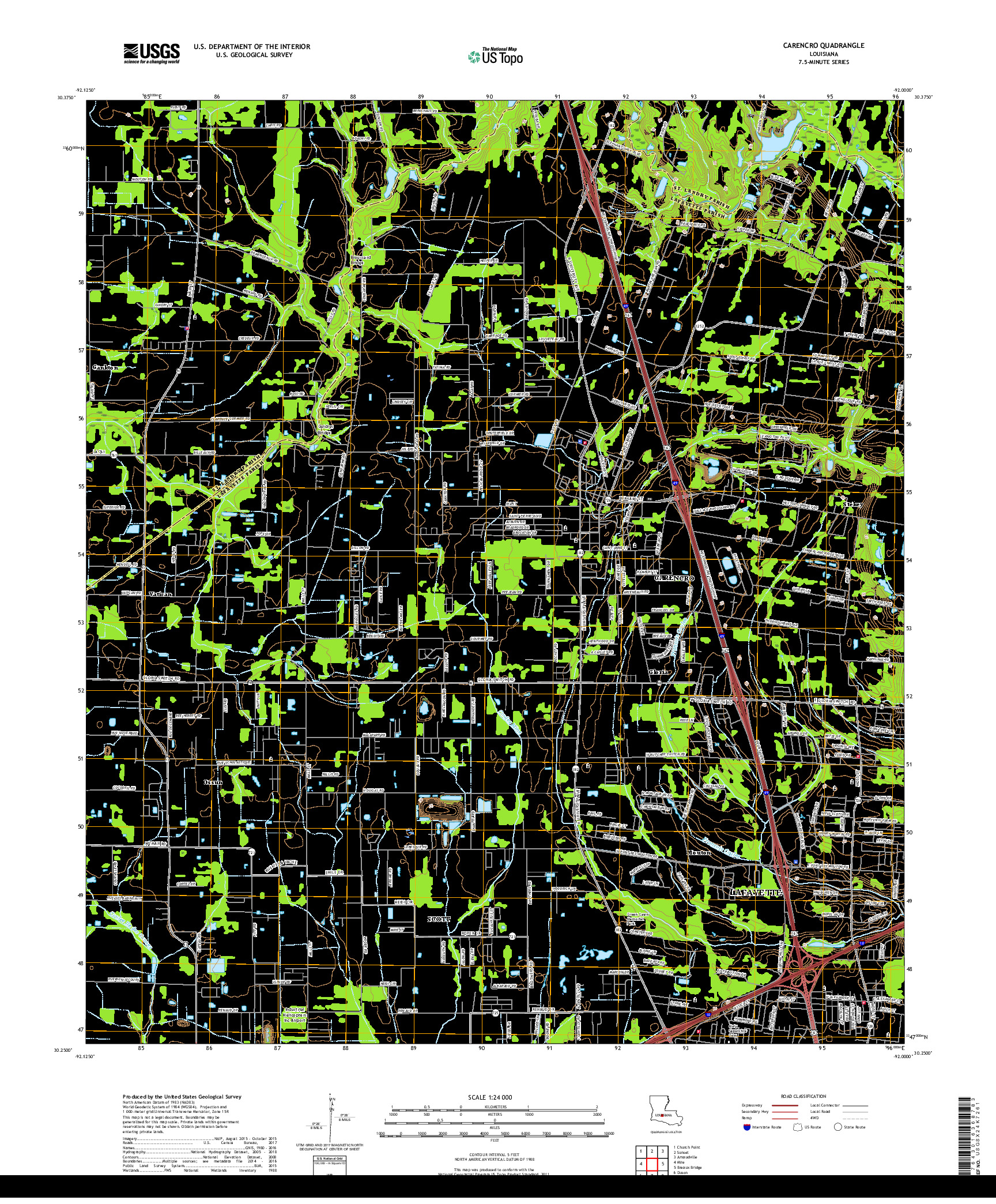 USGS US TOPO 7.5-MINUTE MAP FOR CARENCRO, LA 2018