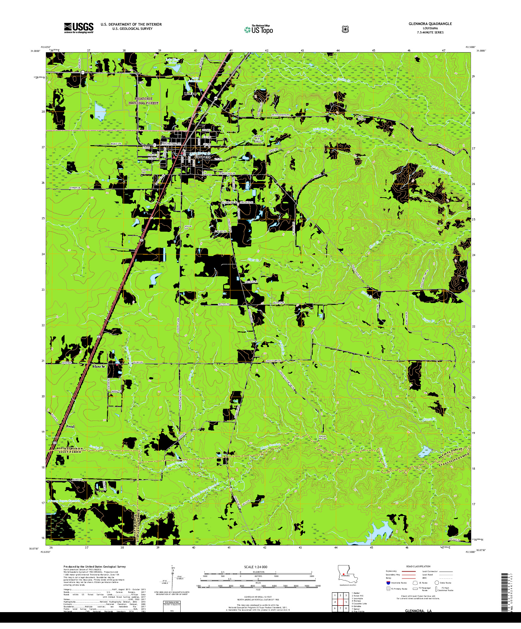 USGS US TOPO 7.5-MINUTE MAP FOR GLENMORA, LA 2018