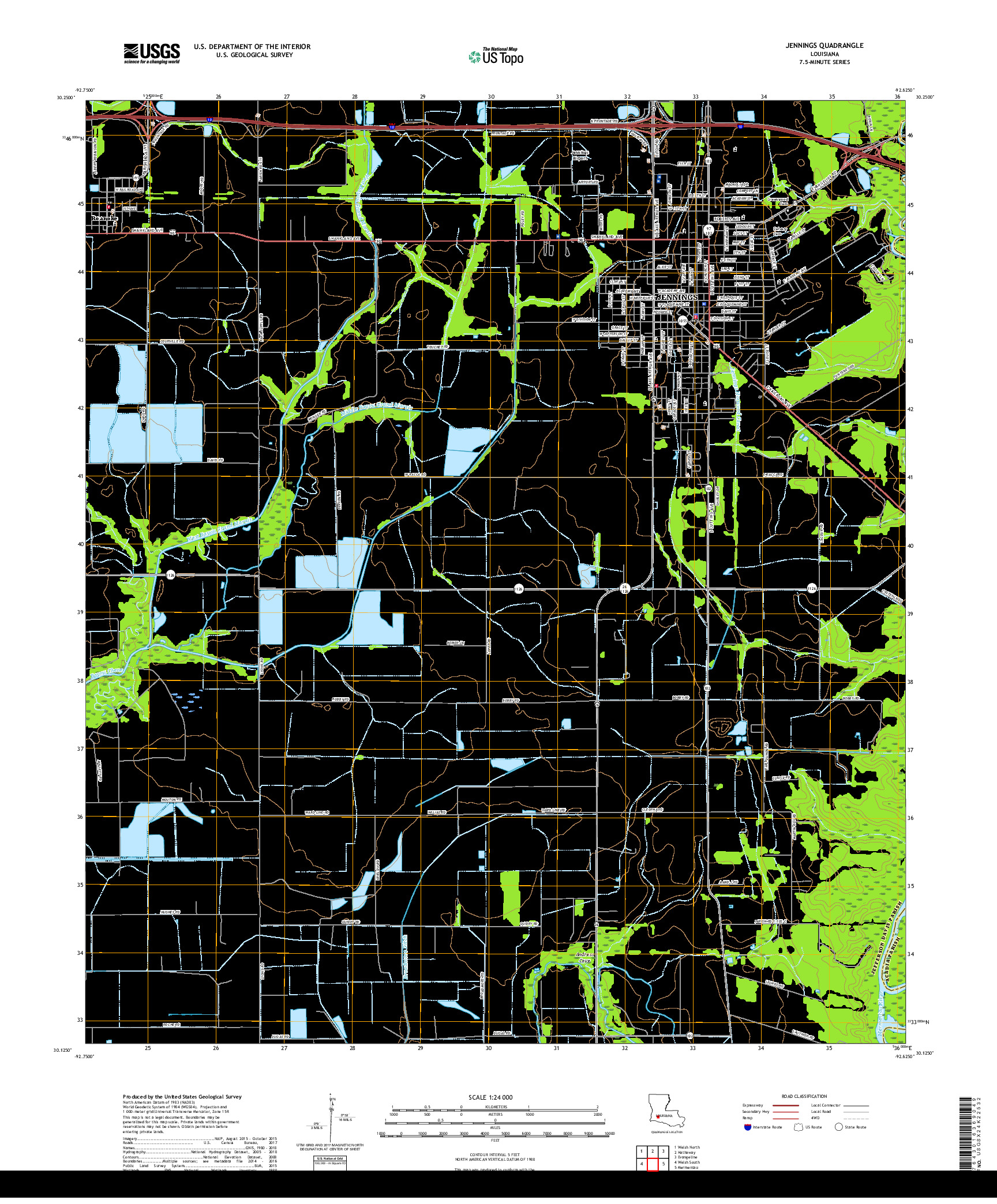 USGS US TOPO 7.5-MINUTE MAP FOR JENNINGS, LA 2018