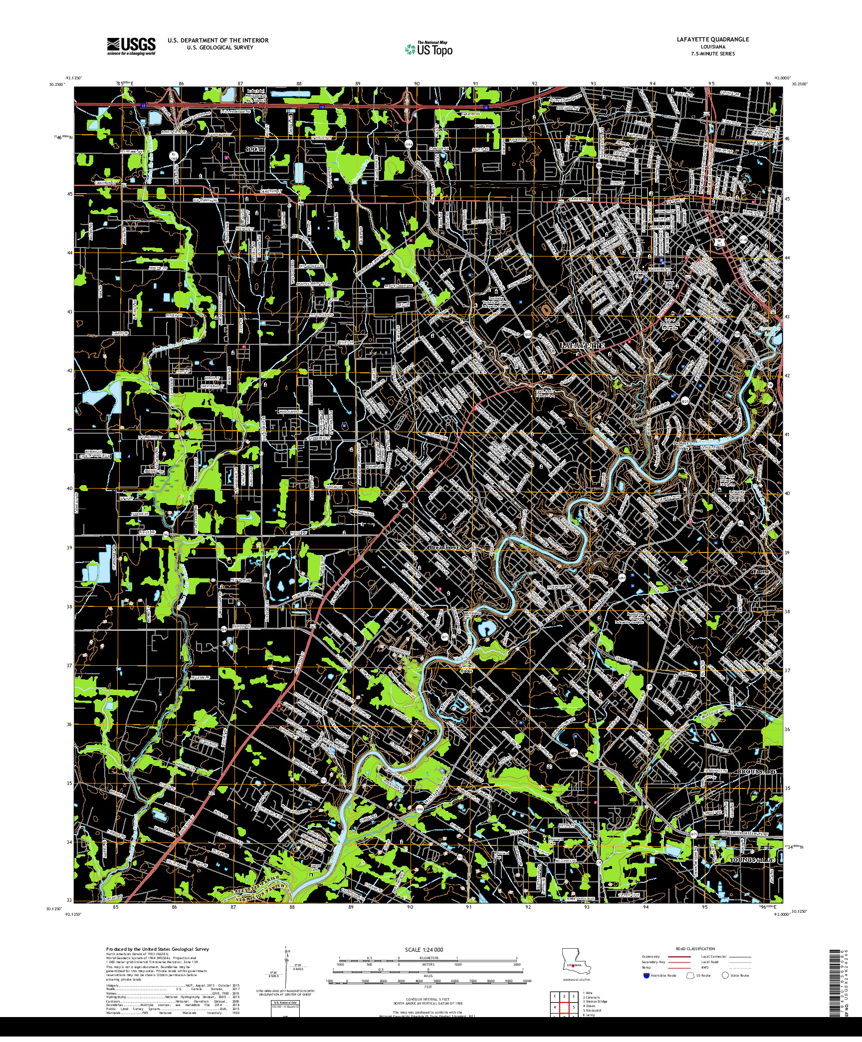 USGS US TOPO 7.5-MINUTE MAP FOR LAFAYETTE, LA 2018