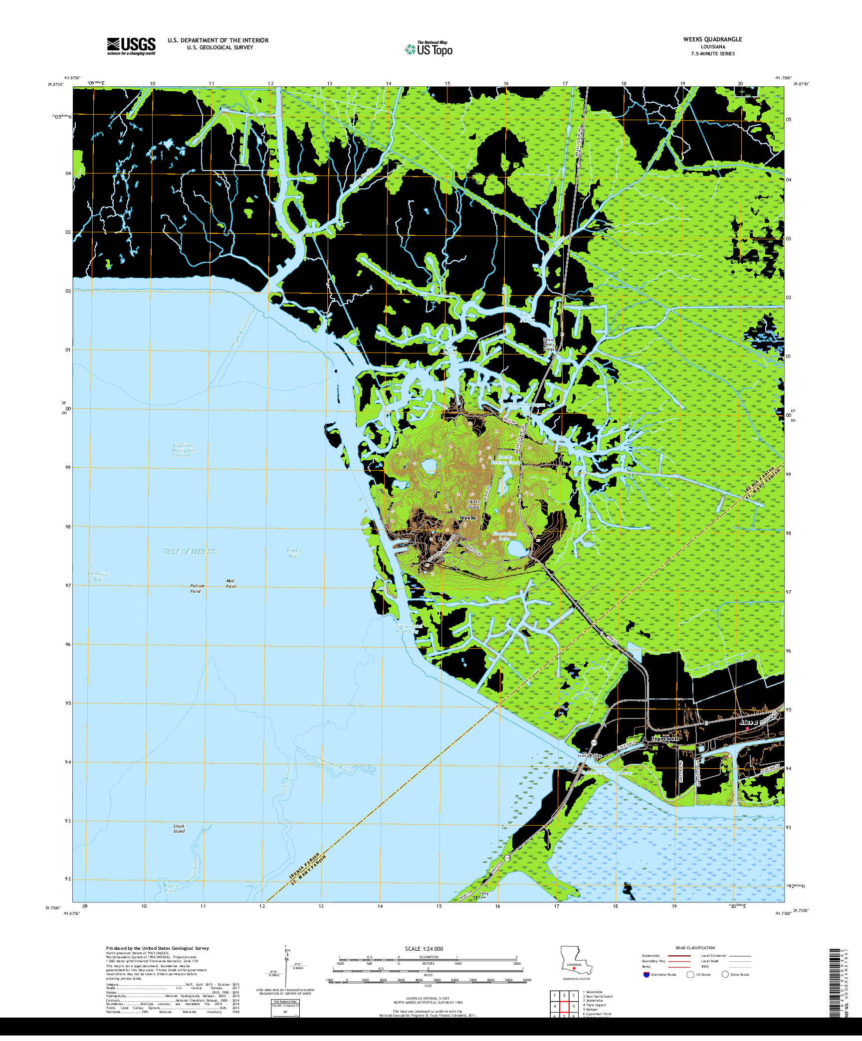 USGS US TOPO 7.5-MINUTE MAP FOR WEEKS, LA 2018