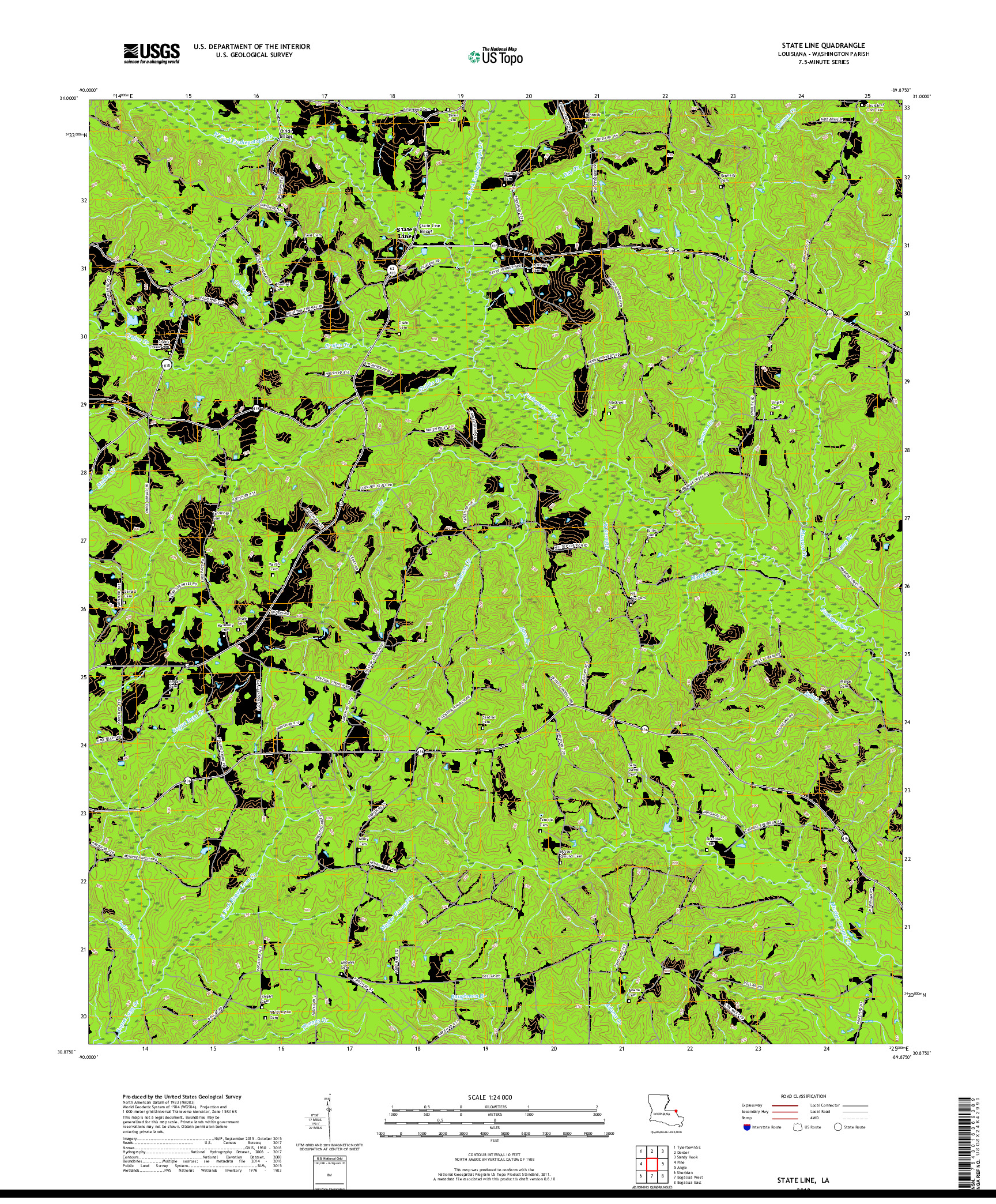 USGS US TOPO 7.5-MINUTE MAP FOR STATE LINE, LA 2018