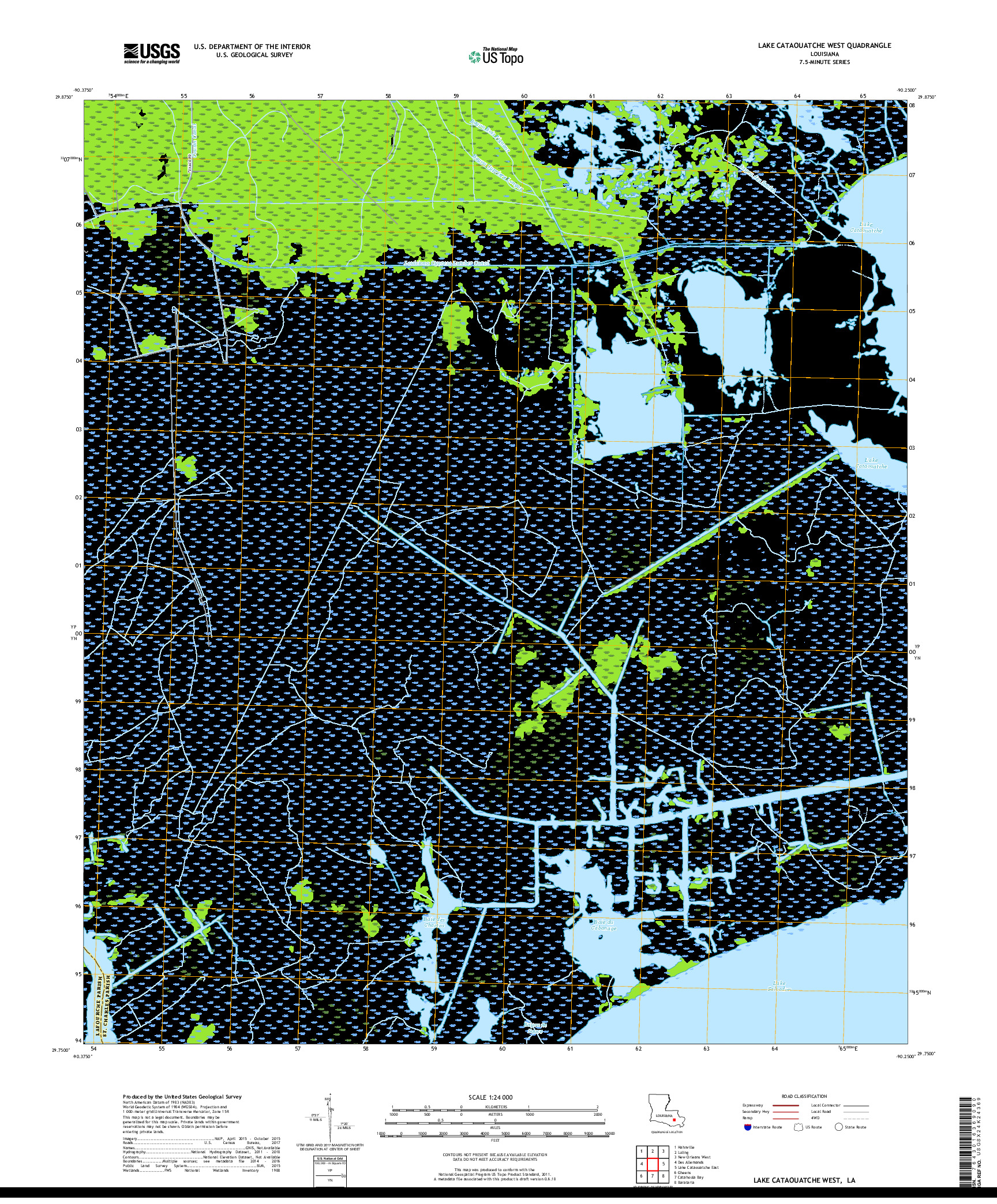 USGS US TOPO 7.5-MINUTE MAP FOR LAKE CATAOUATCHE WEST, LA 2018