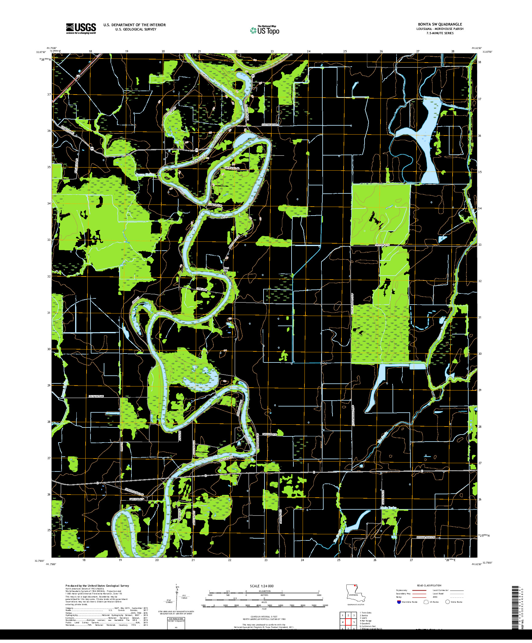 USGS US TOPO 7.5-MINUTE MAP FOR BONITA SW, LA 2018