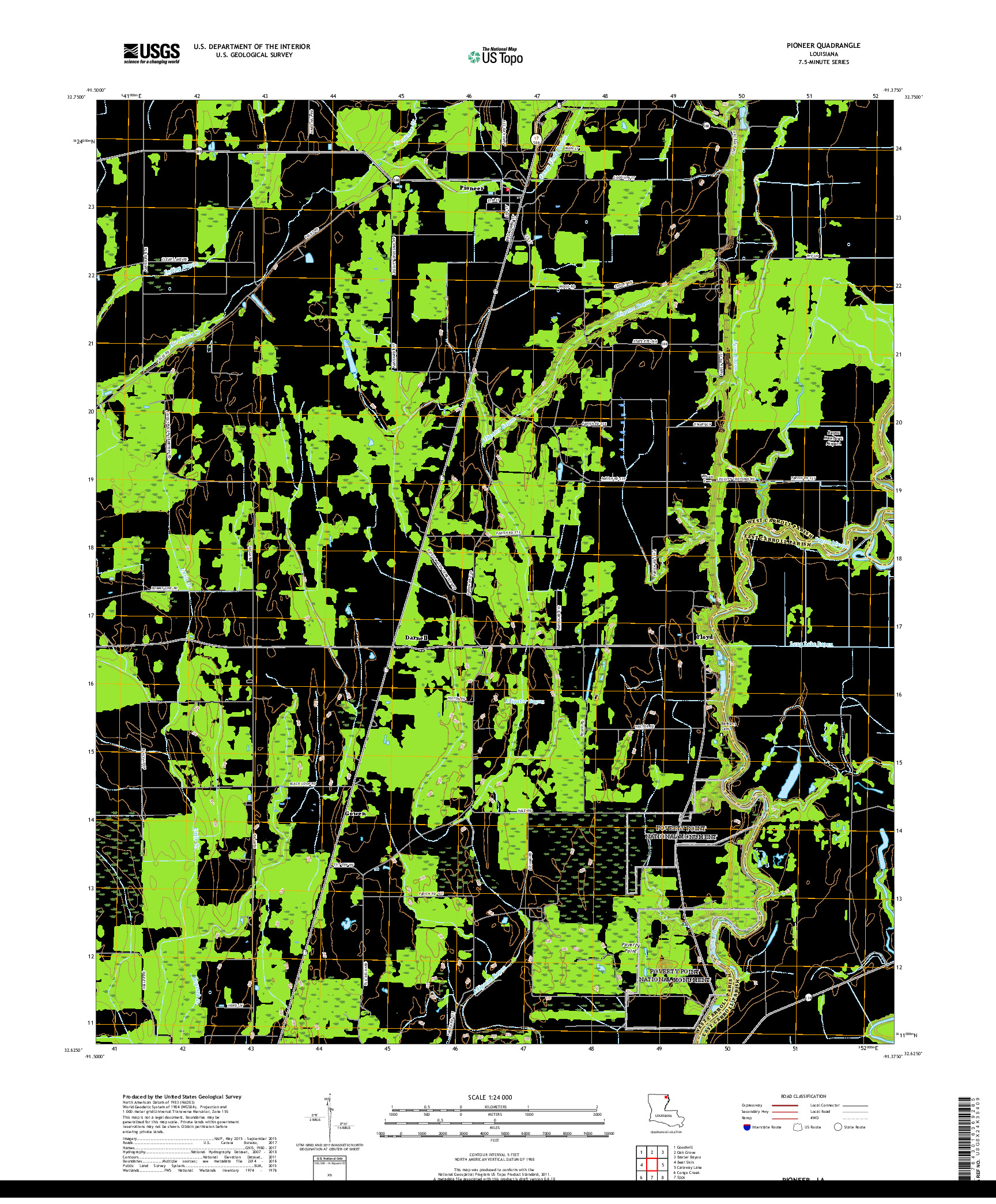 USGS US TOPO 7.5-MINUTE MAP FOR PIONEER, LA 2018