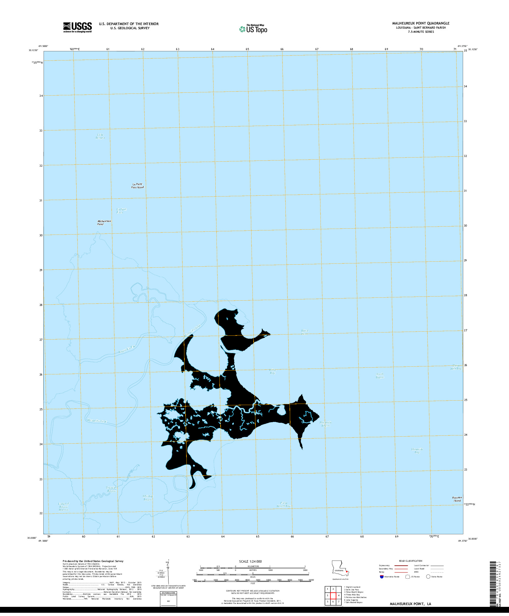 USGS US TOPO 7.5-MINUTE MAP FOR MALHEUREUX POINT, LA 2018