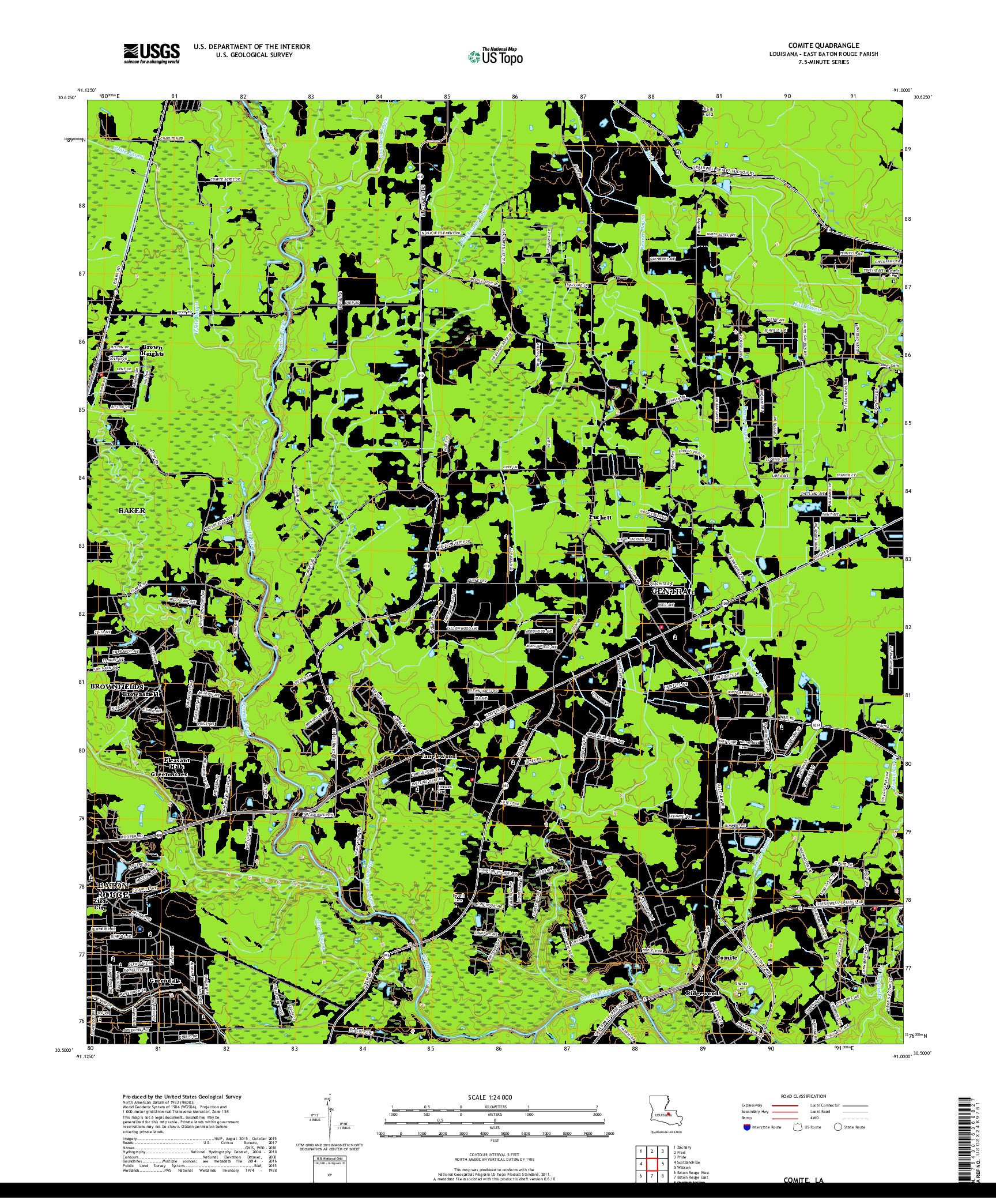 USGS US TOPO 7.5-MINUTE MAP FOR COMITE, LA 2018