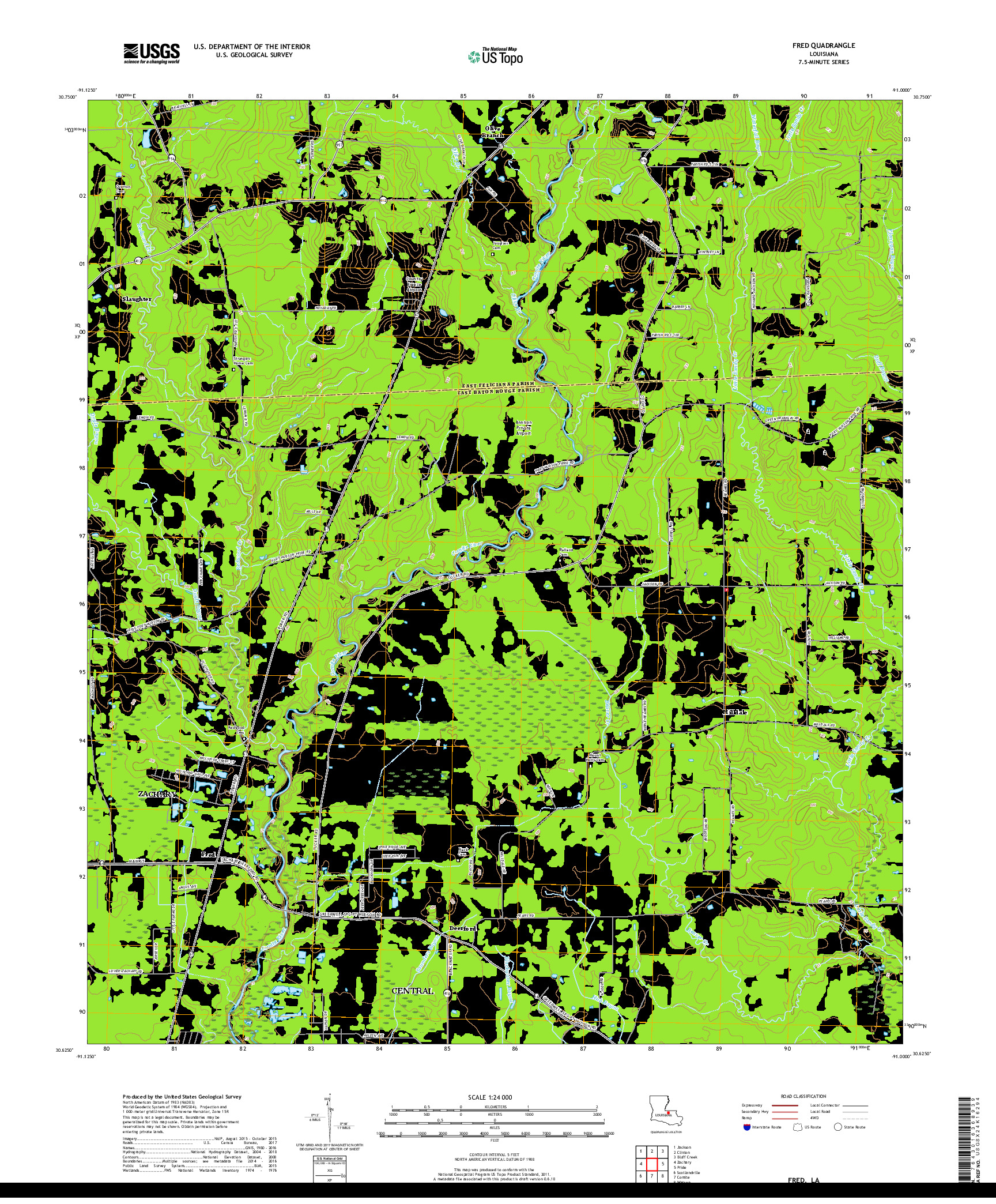 USGS US TOPO 7.5-MINUTE MAP FOR FRED, LA 2018