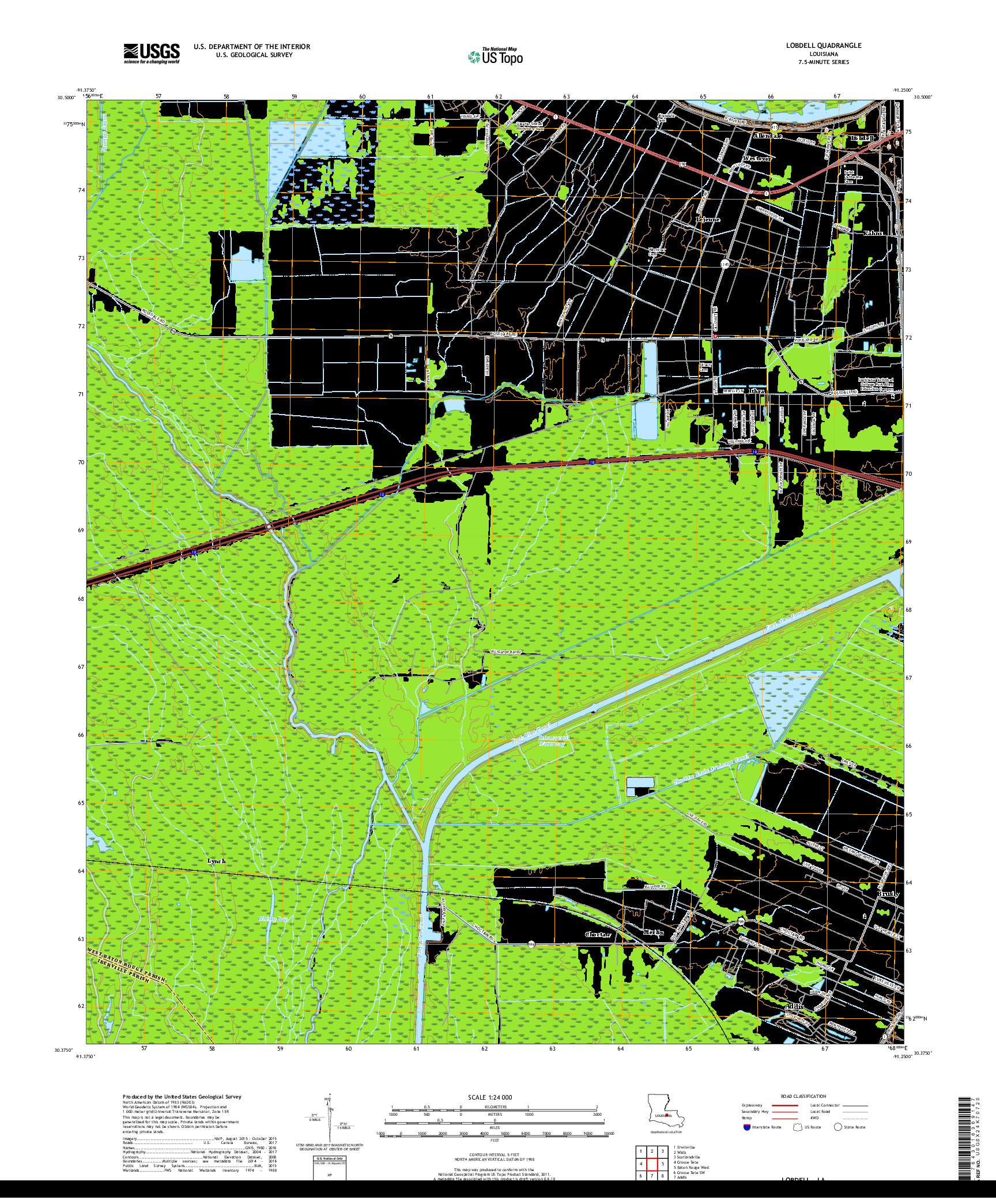 USGS US TOPO 7.5-MINUTE MAP FOR LOBDELL, LA 2018