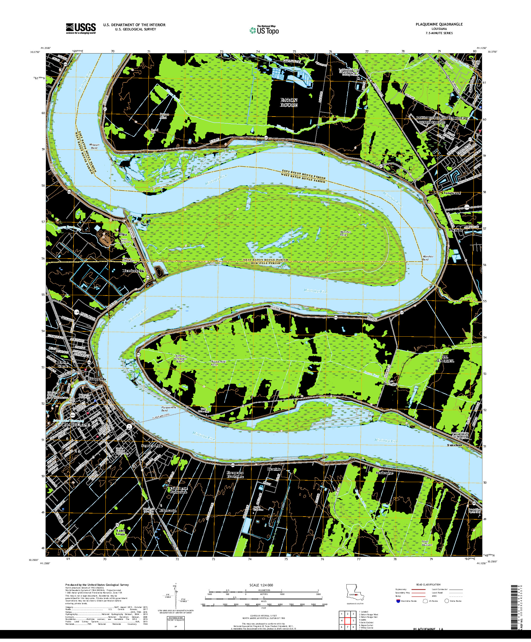 USGS US TOPO 7.5-MINUTE MAP FOR PLAQUEMINE, LA 2018