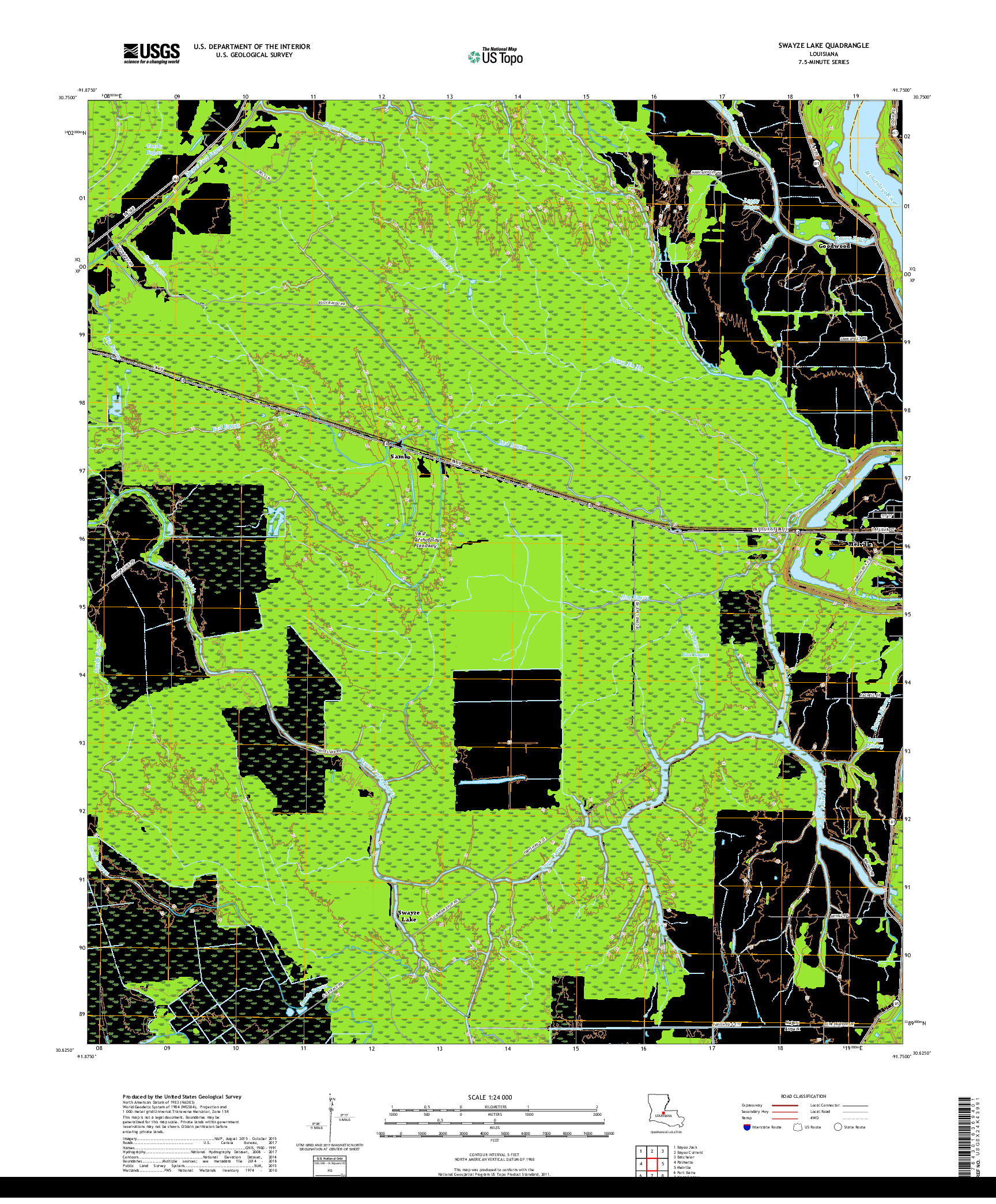 USGS US TOPO 7.5-MINUTE MAP FOR SWAYZE LAKE, LA 2018