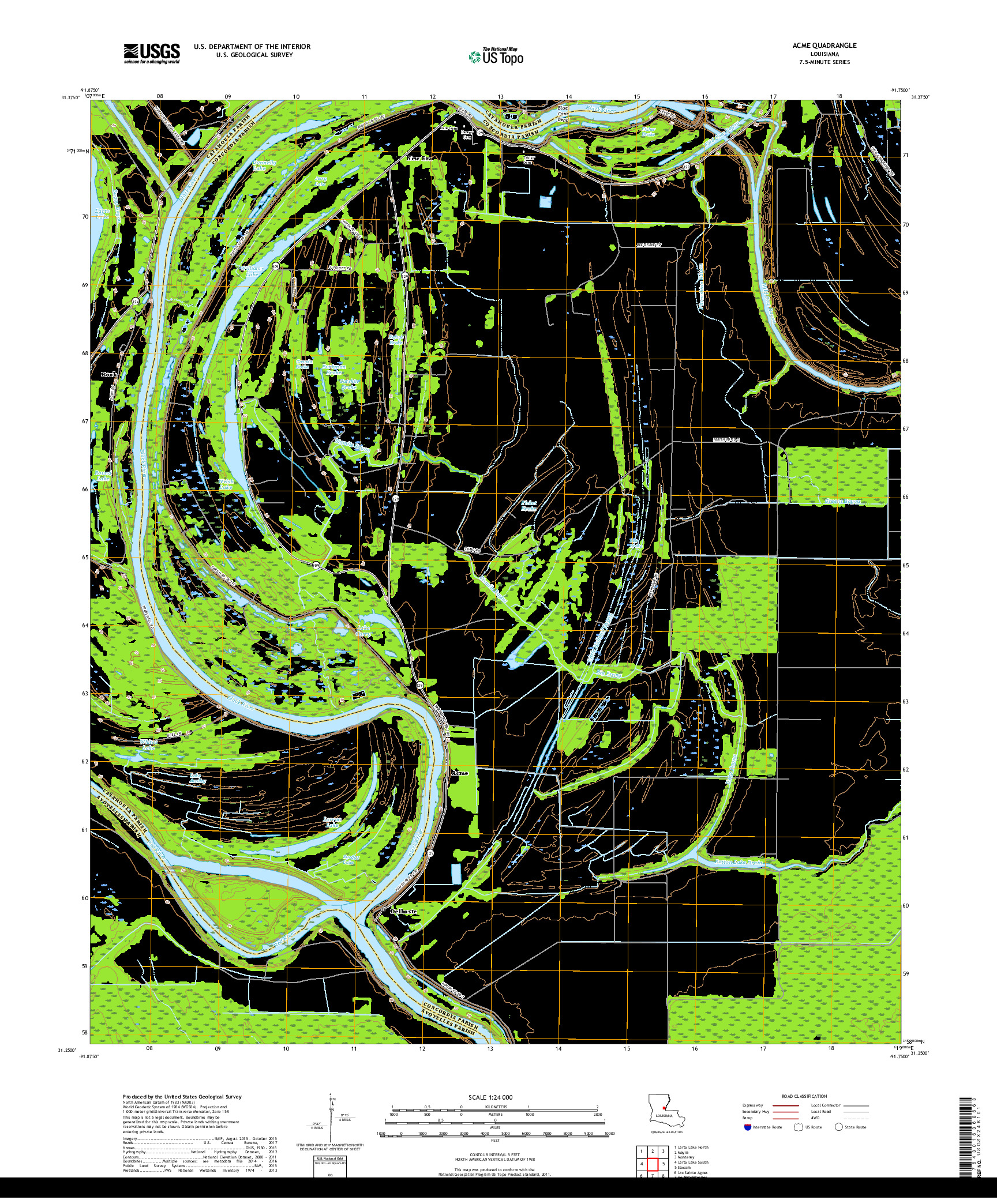 USGS US TOPO 7.5-MINUTE MAP FOR ACME, LA 2018