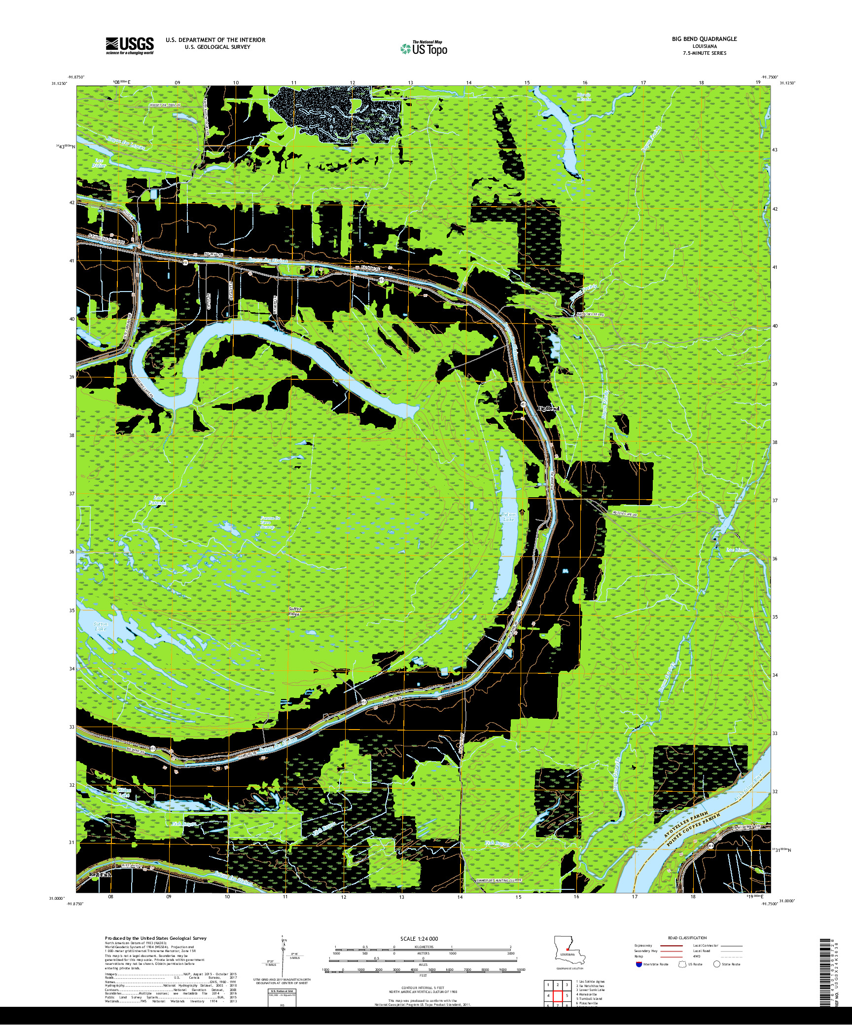 USGS US TOPO 7.5-MINUTE MAP FOR BIG BEND, LA 2018