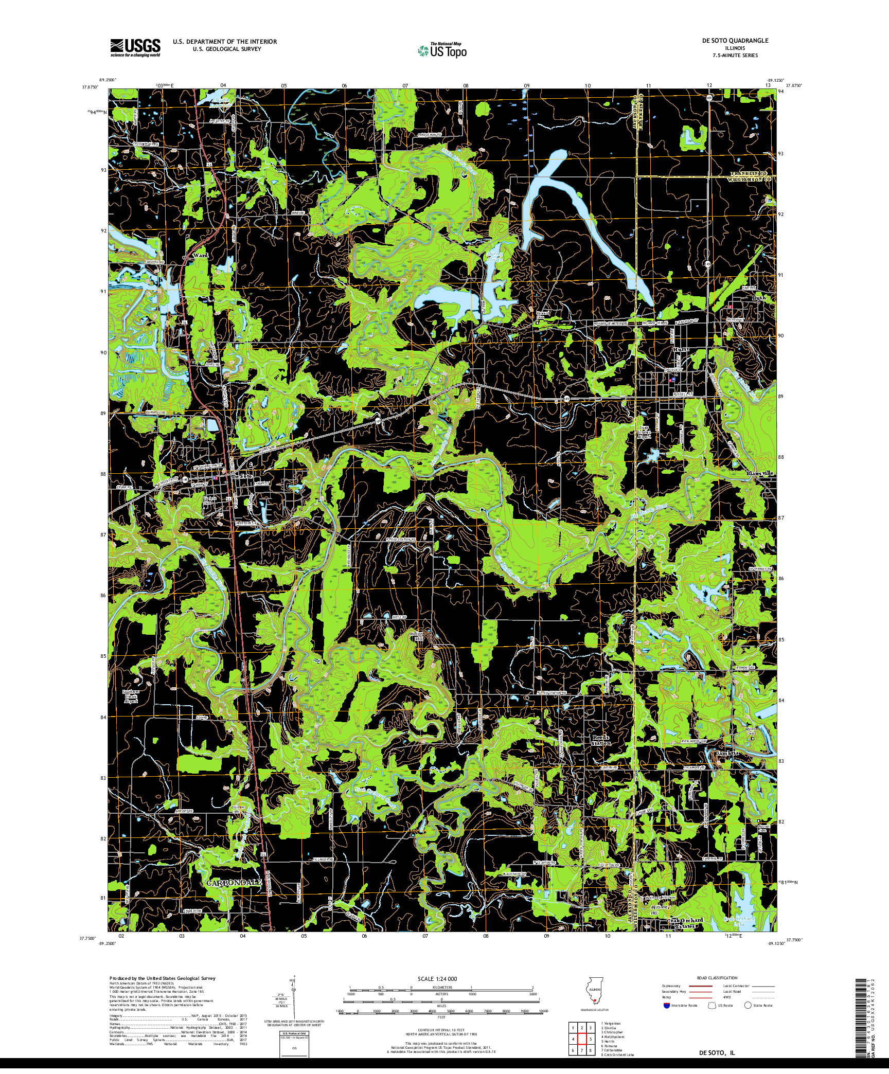 USGS US TOPO 7.5-MINUTE MAP FOR DE SOTO, IL 2018