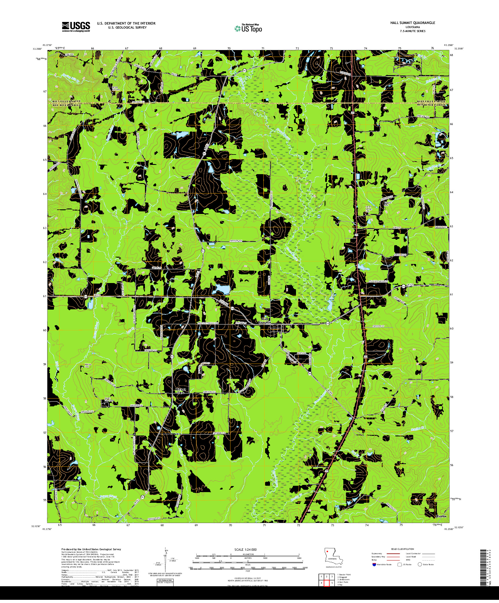 USGS US TOPO 7.5-MINUTE MAP FOR HALL SUMMIT, LA 2018