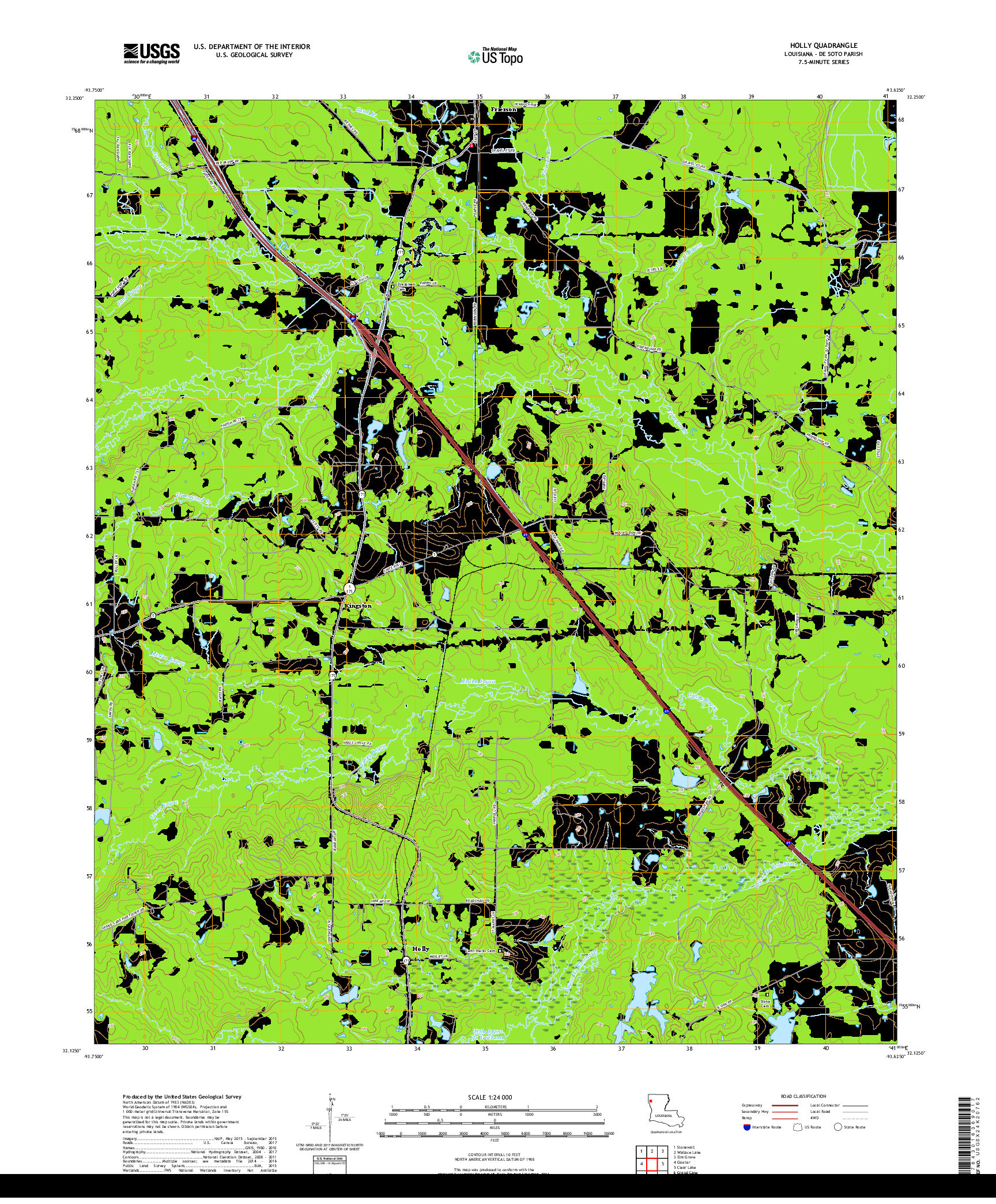 USGS US TOPO 7.5-MINUTE MAP FOR HOLLY, LA 2018